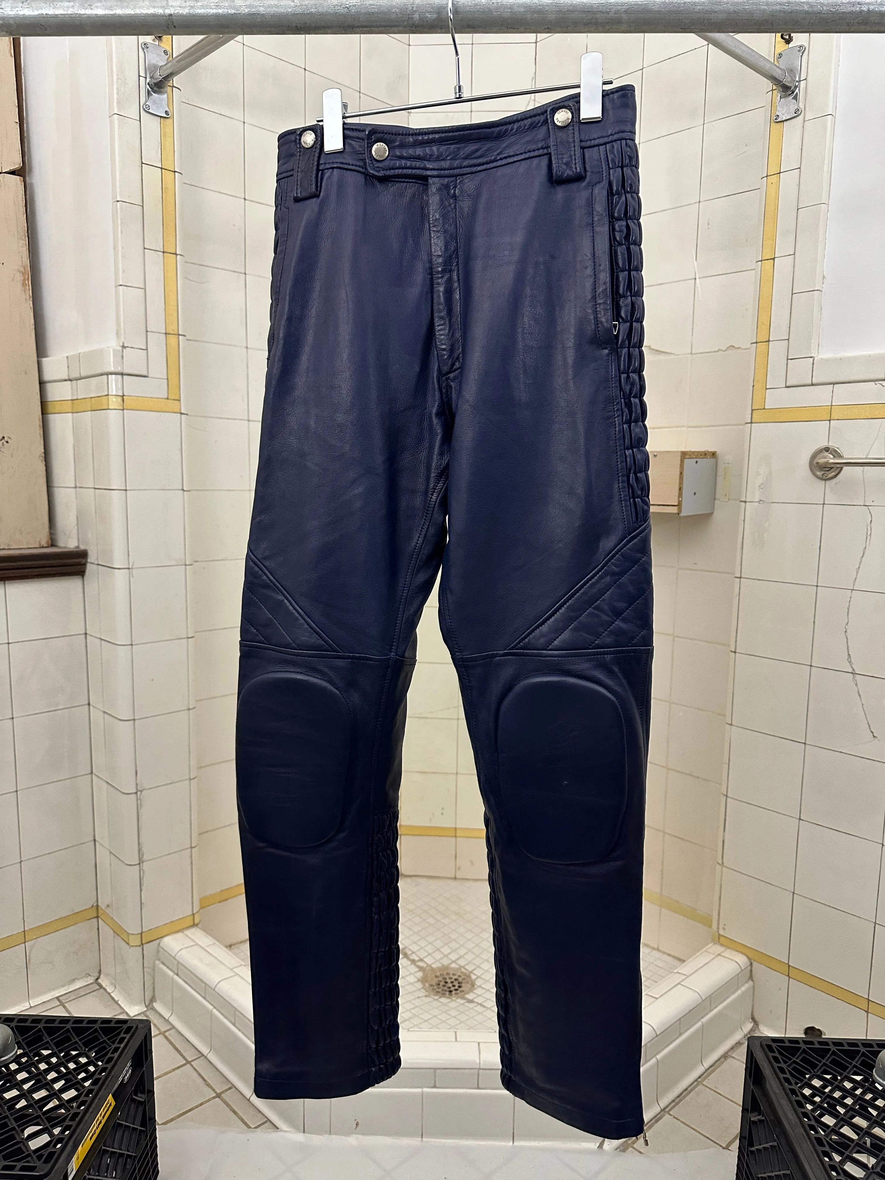 1980s Claude Montana Padded Leather Moto Pants - Size L