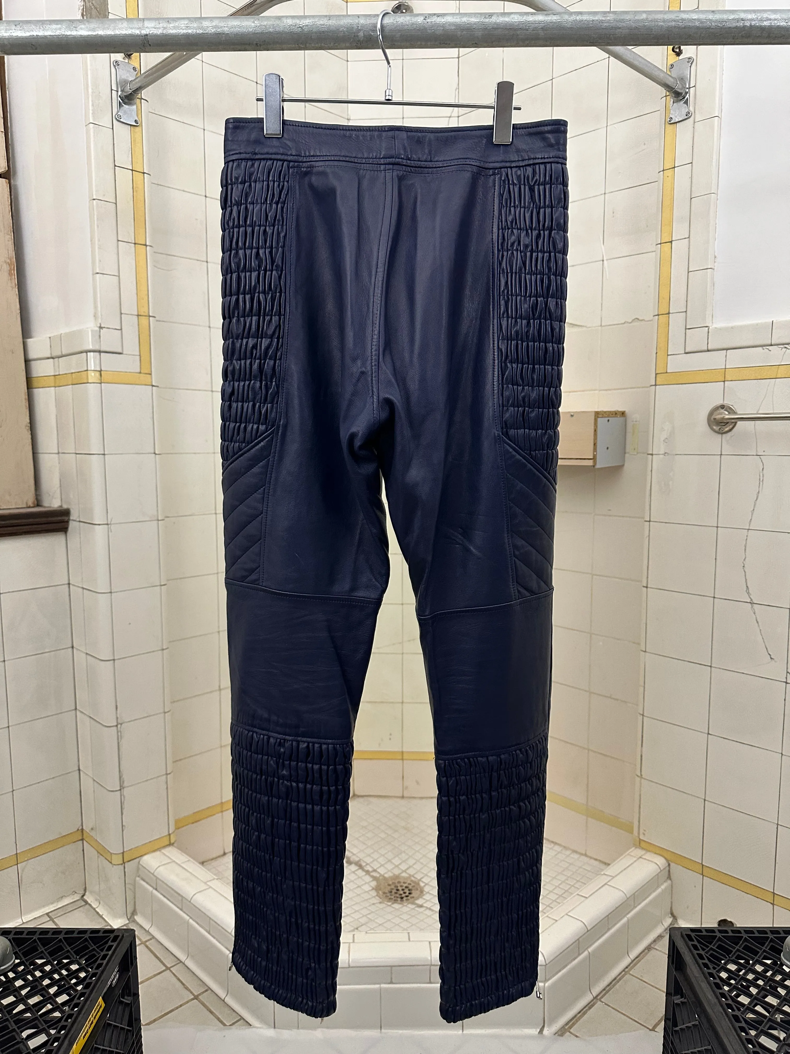 1980s Claude Montana Padded Leather Moto Pants - Size L