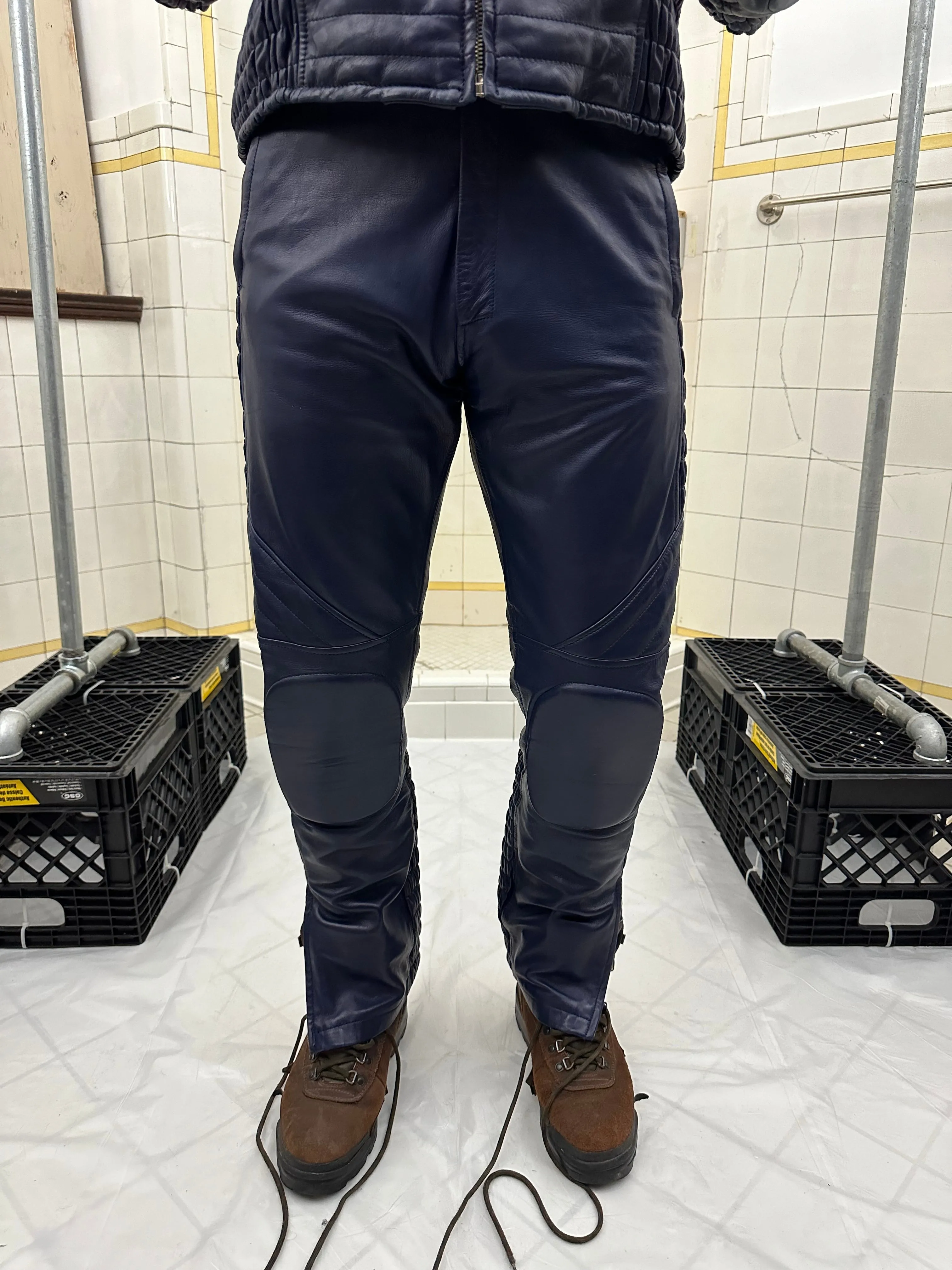 1980s Claude Montana Padded Leather Moto Pants - Size L