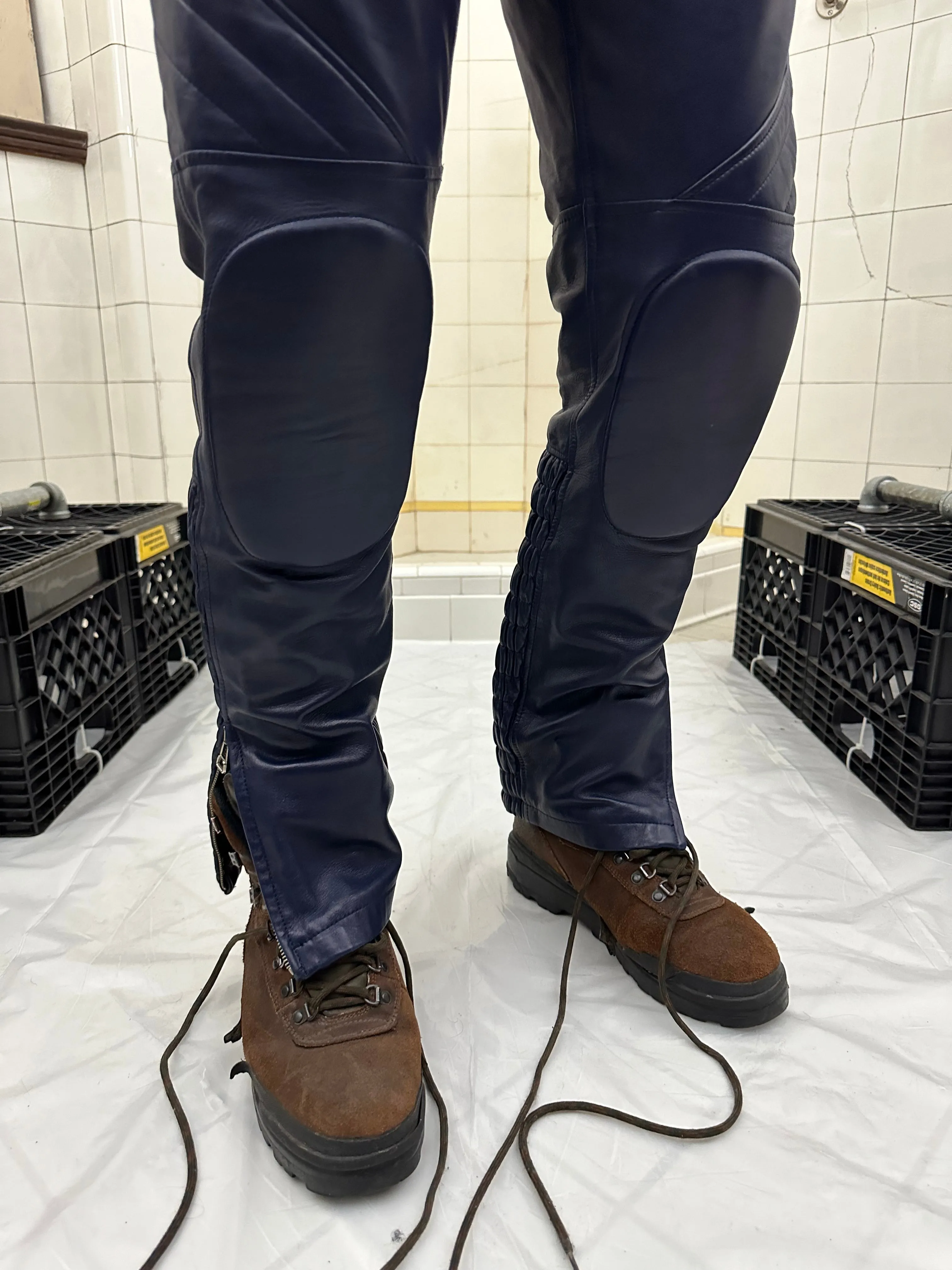 1980s Claude Montana Padded Leather Moto Pants - Size L