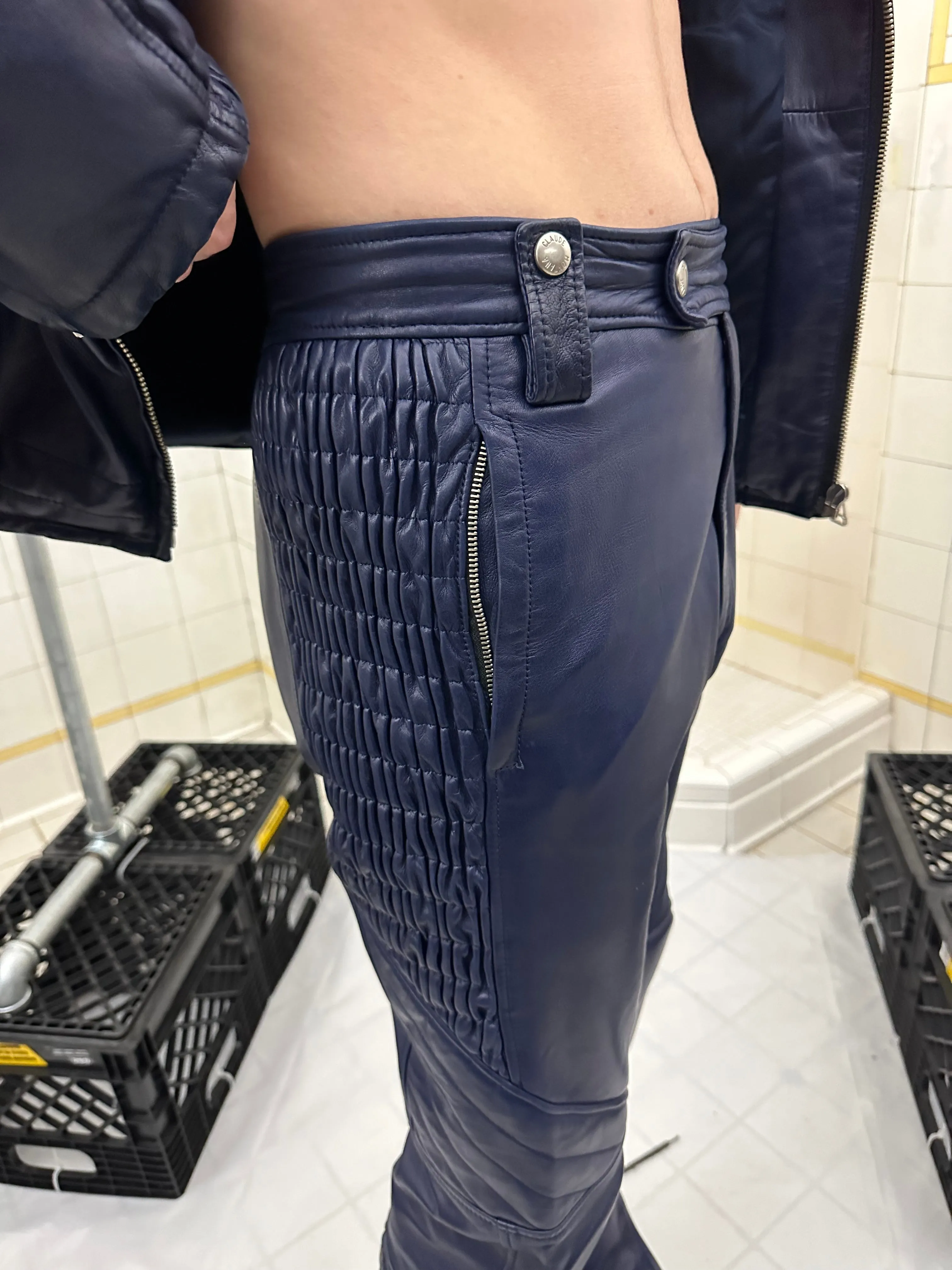 1980s Claude Montana Padded Leather Moto Pants - Size L