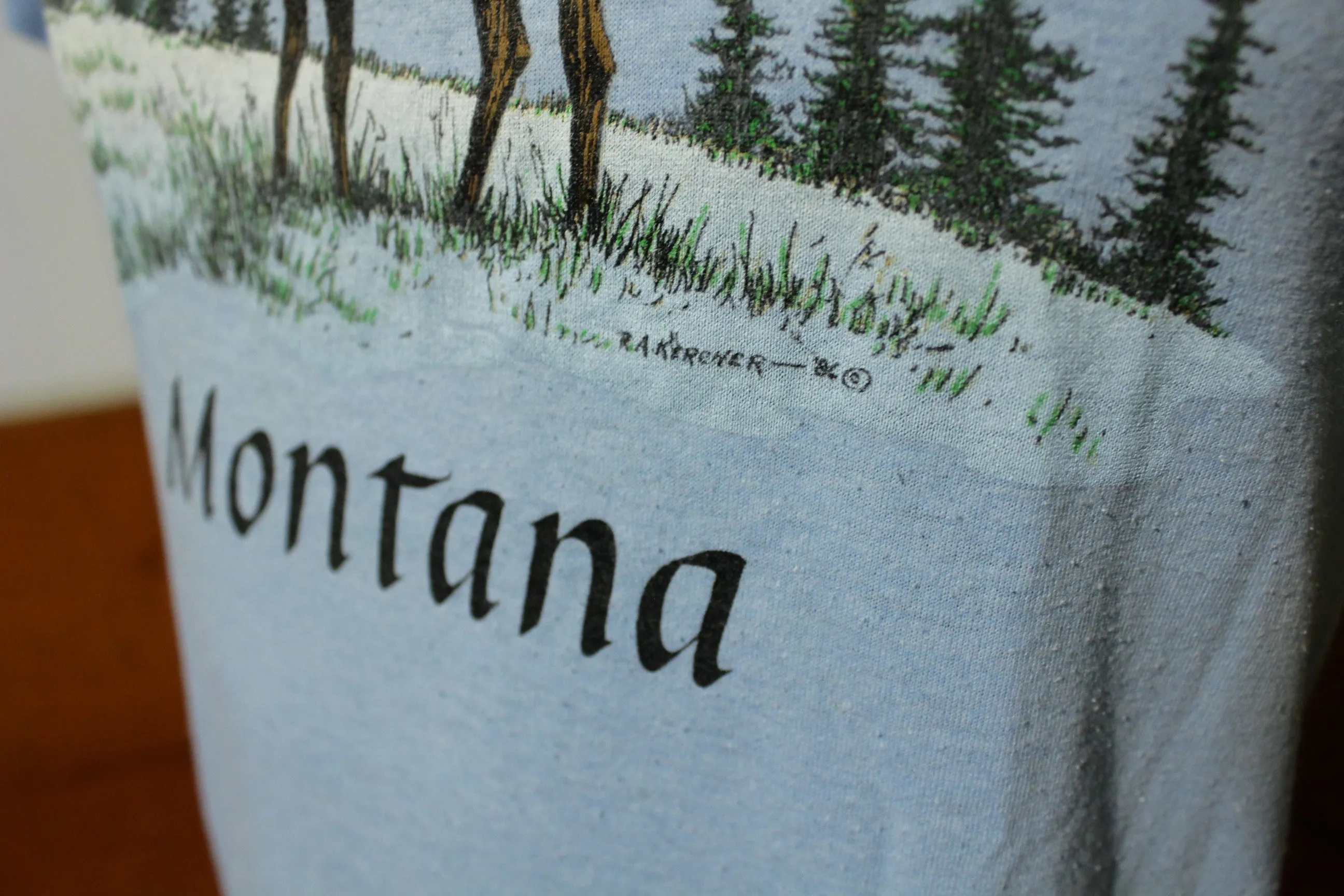 1986 Montana Elk Vintage 50/50 T-Shirt Graphic Tee Soft Thin