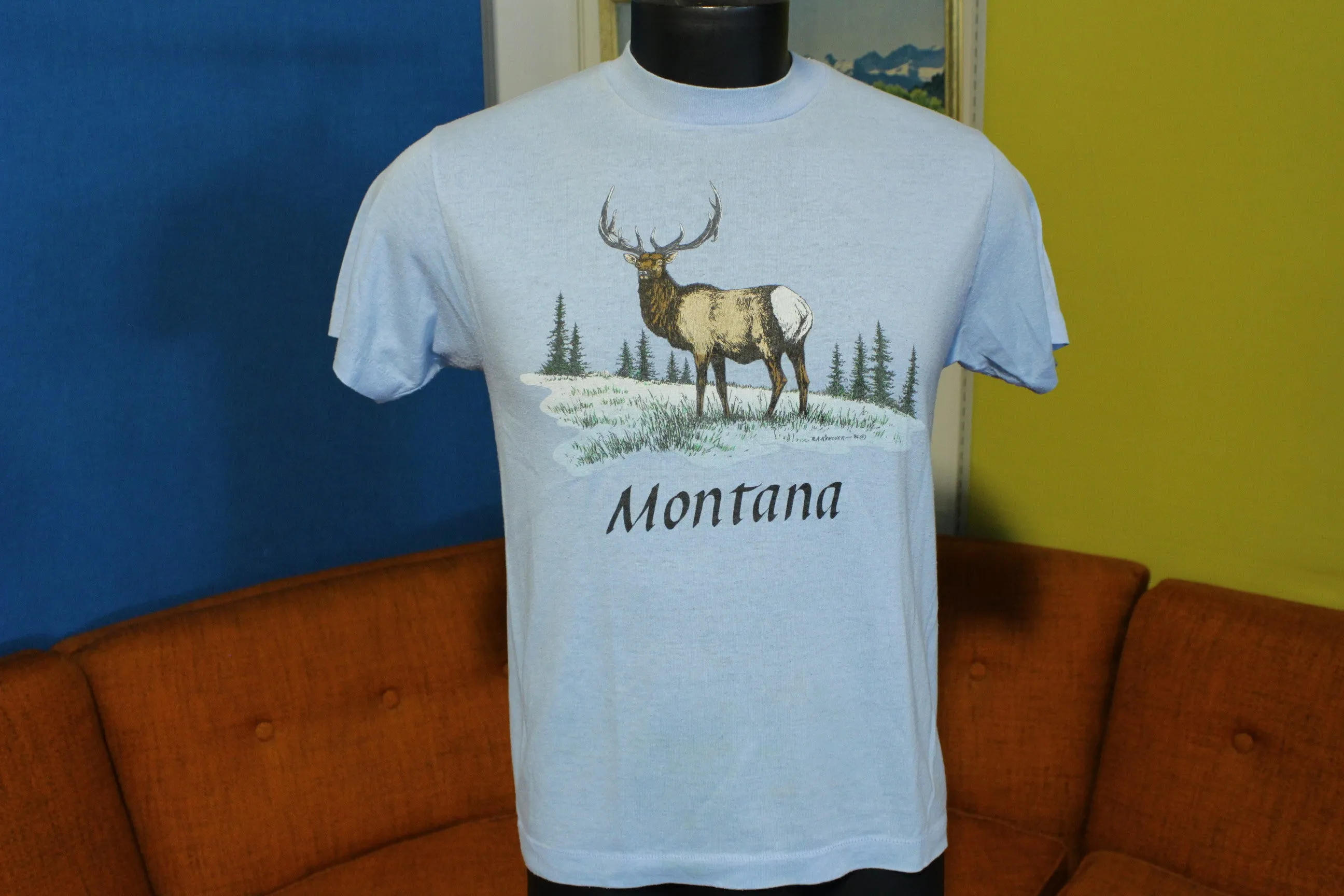 1986 Montana Elk Vintage 50/50 T-Shirt Graphic Tee Soft Thin