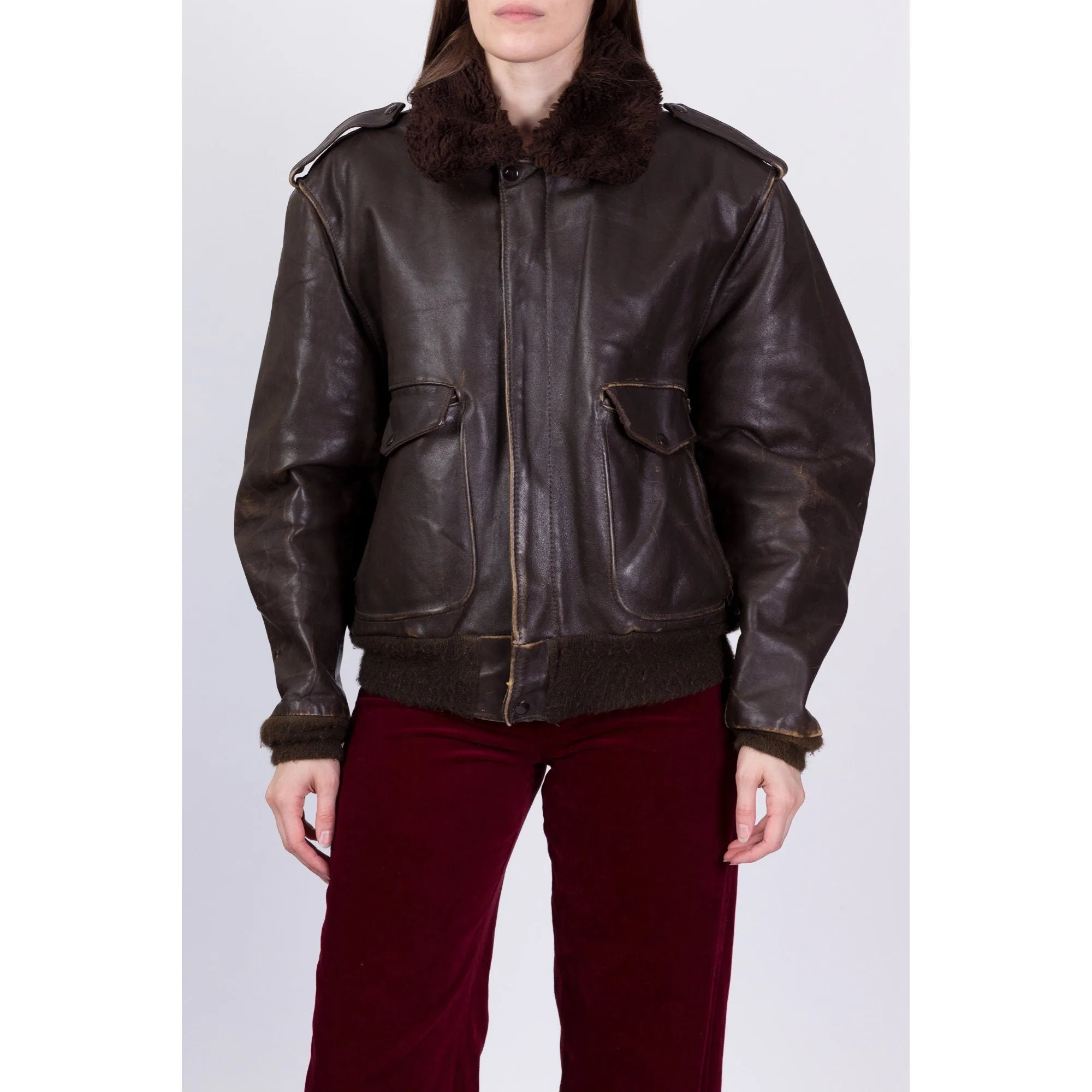 70s Schott G-1 Brown Leather Bomber Flight Jacket - Men's Large, Women's XL