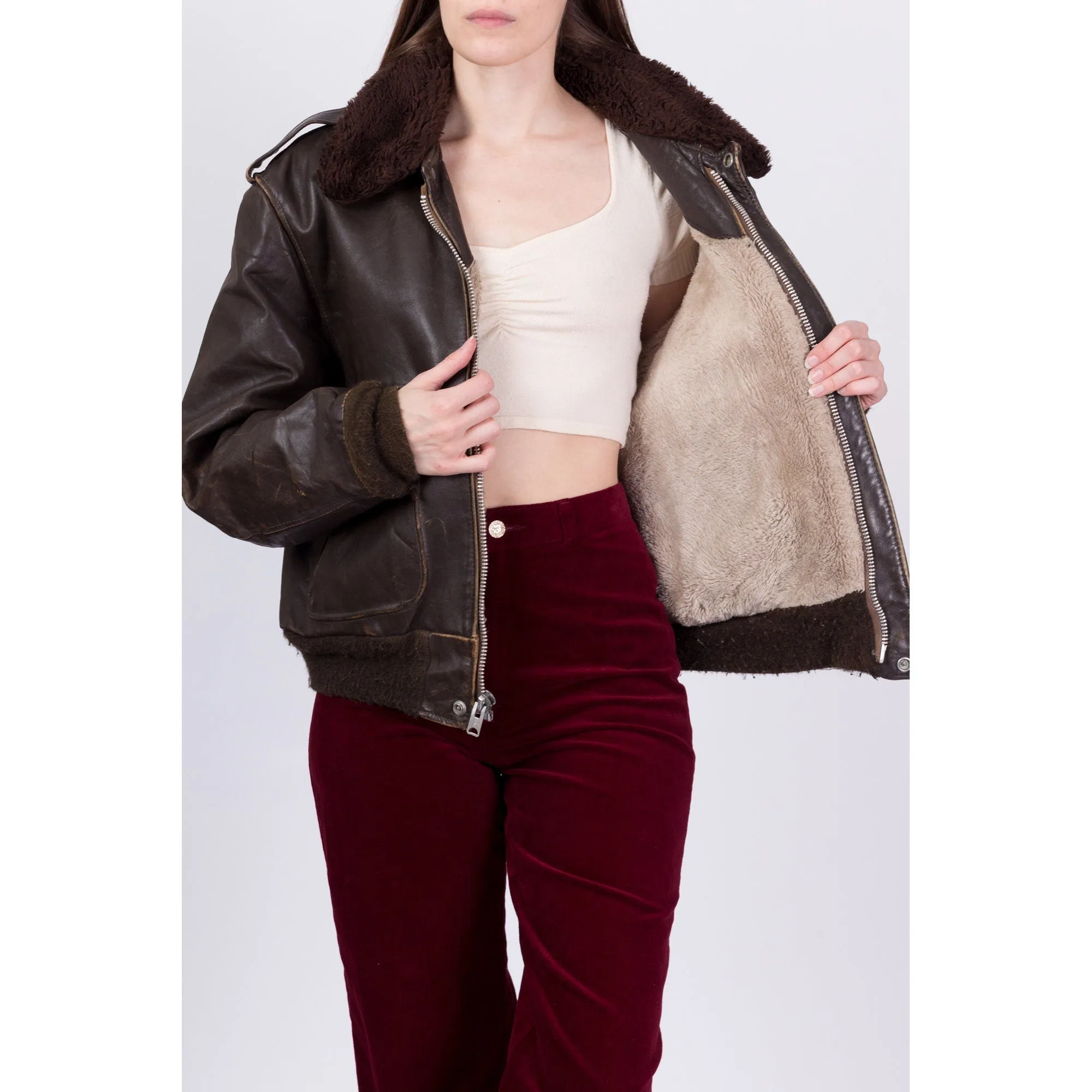 70s Schott G-1 Brown Leather Bomber Flight Jacket - Men's Large, Women's XL