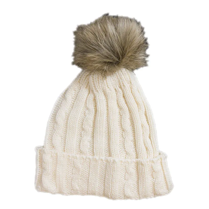 Alps Faux Fur Ladies Pom Knit Beanie
