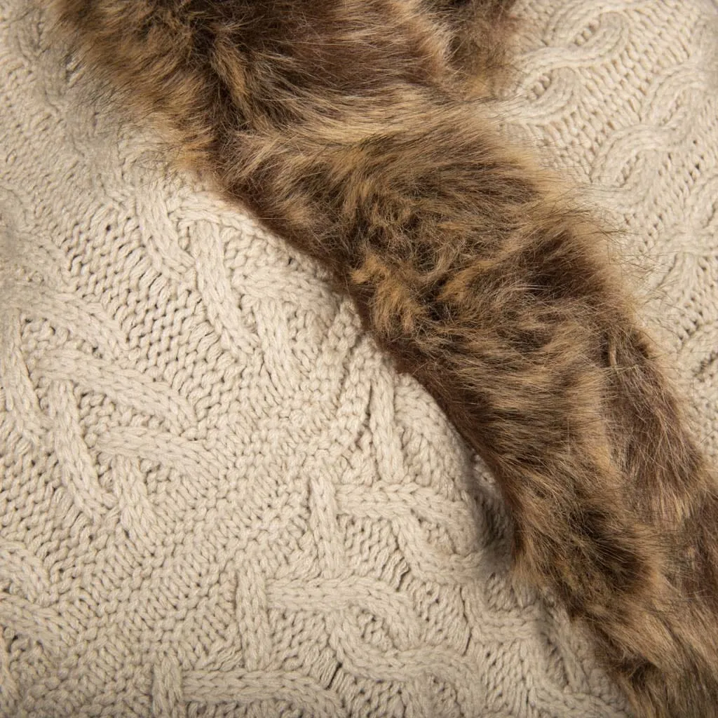 Aran Multi Cable Fur Edge Serape Shawl