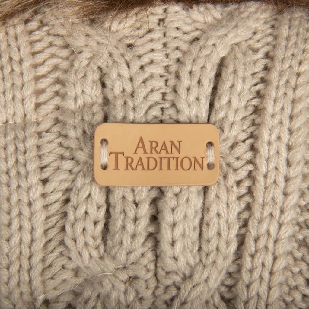 Aran Multi Cable Fur Edge Serape Shawl