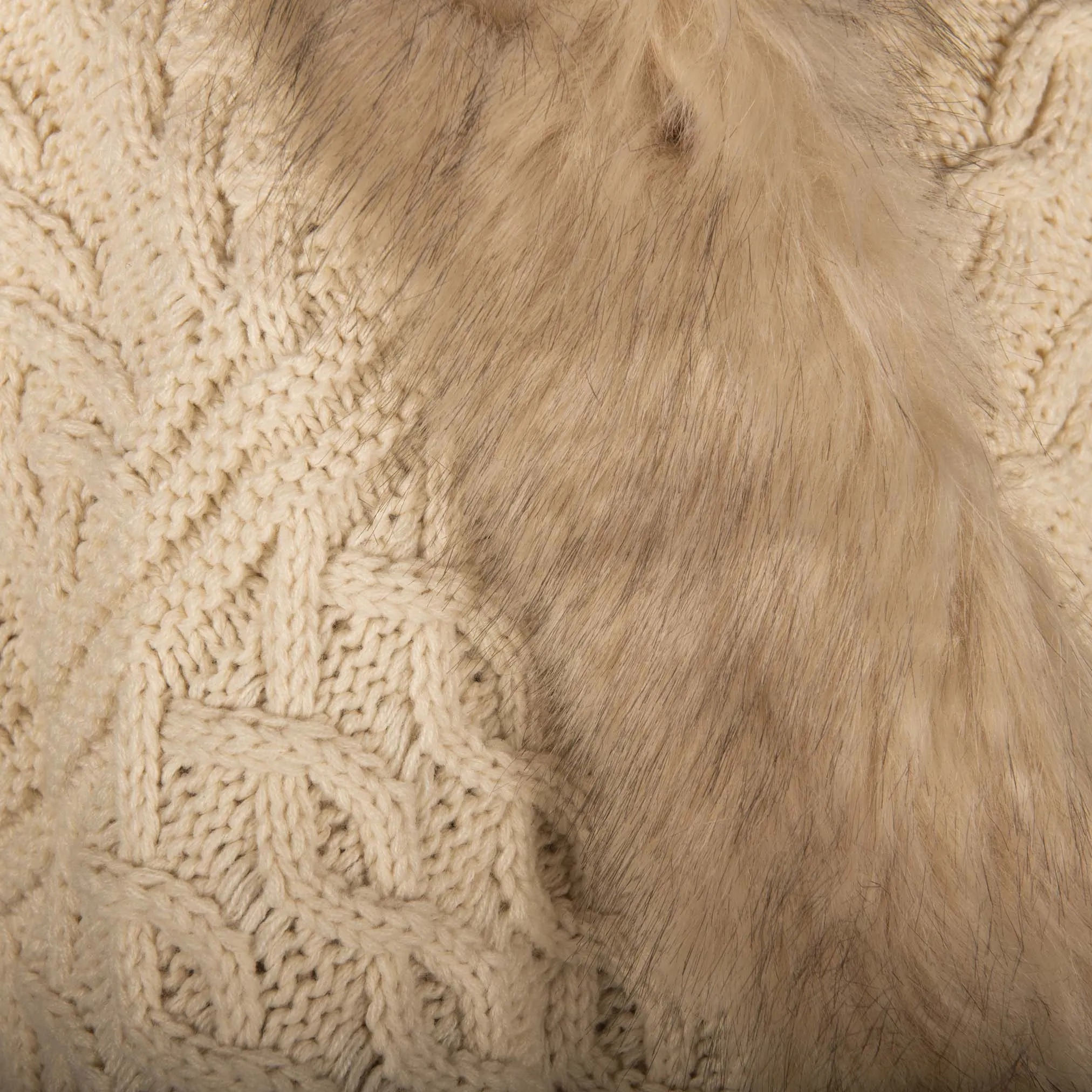 Aran Multi Cable Fur Edge Serape Shawl