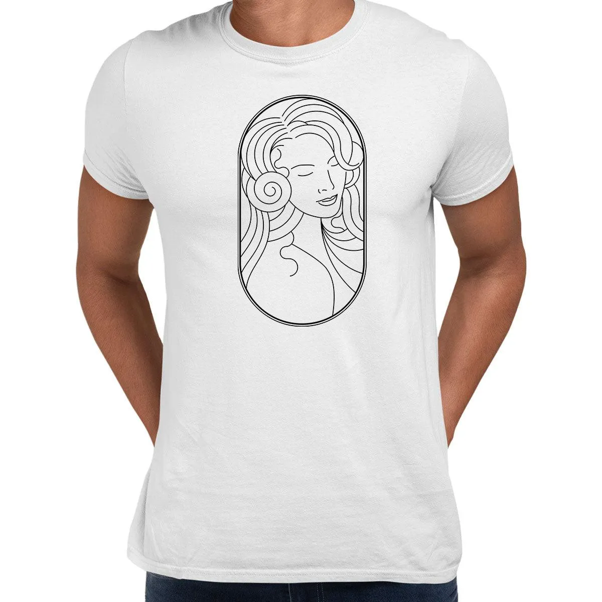Art Deco Elegant Portraits Unisex T-shirt Golden Nostalgia Soft Line Design 7