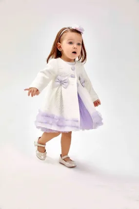 Baby Girl's Knit Tutu Tulle Midi Dress & Coat Set - Ivory - Purple