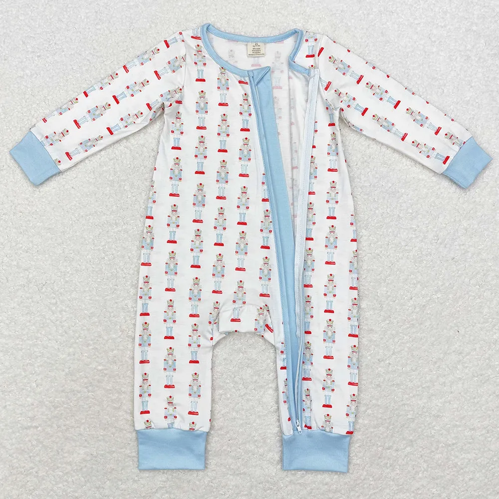 Baby Infant Boys Rompers Blue Christmas Zip Bamboo Rompers LR1184