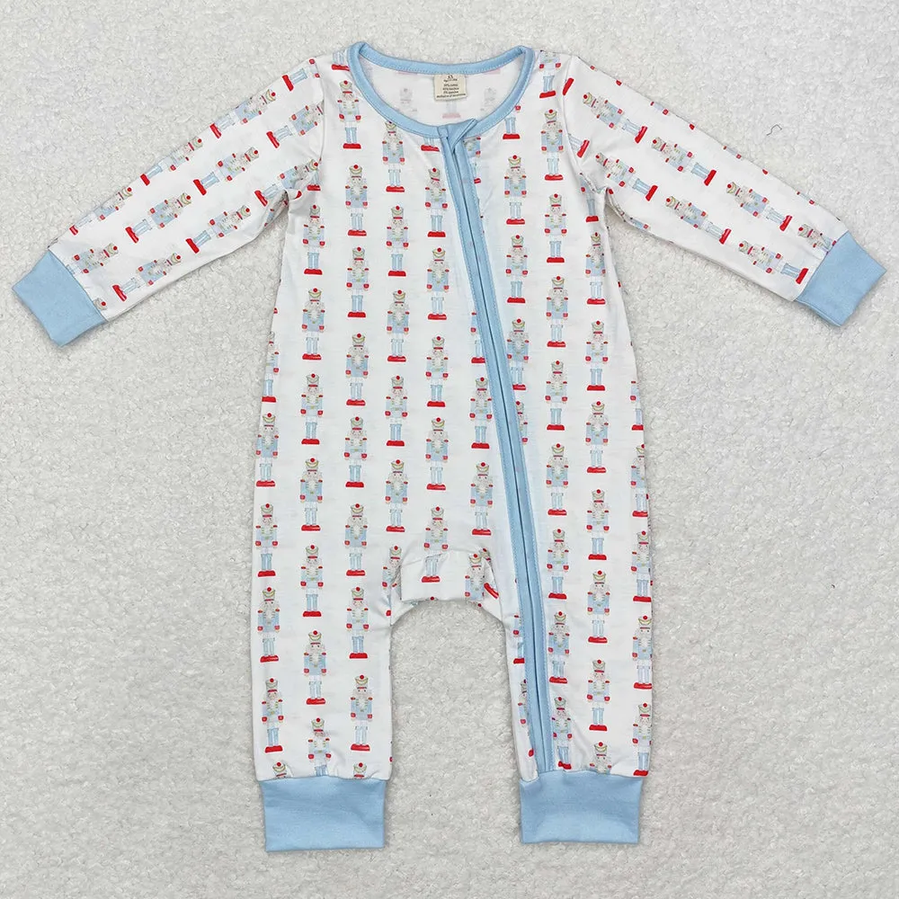 Baby Infant Boys Rompers Blue Christmas Zip Bamboo Rompers LR1184