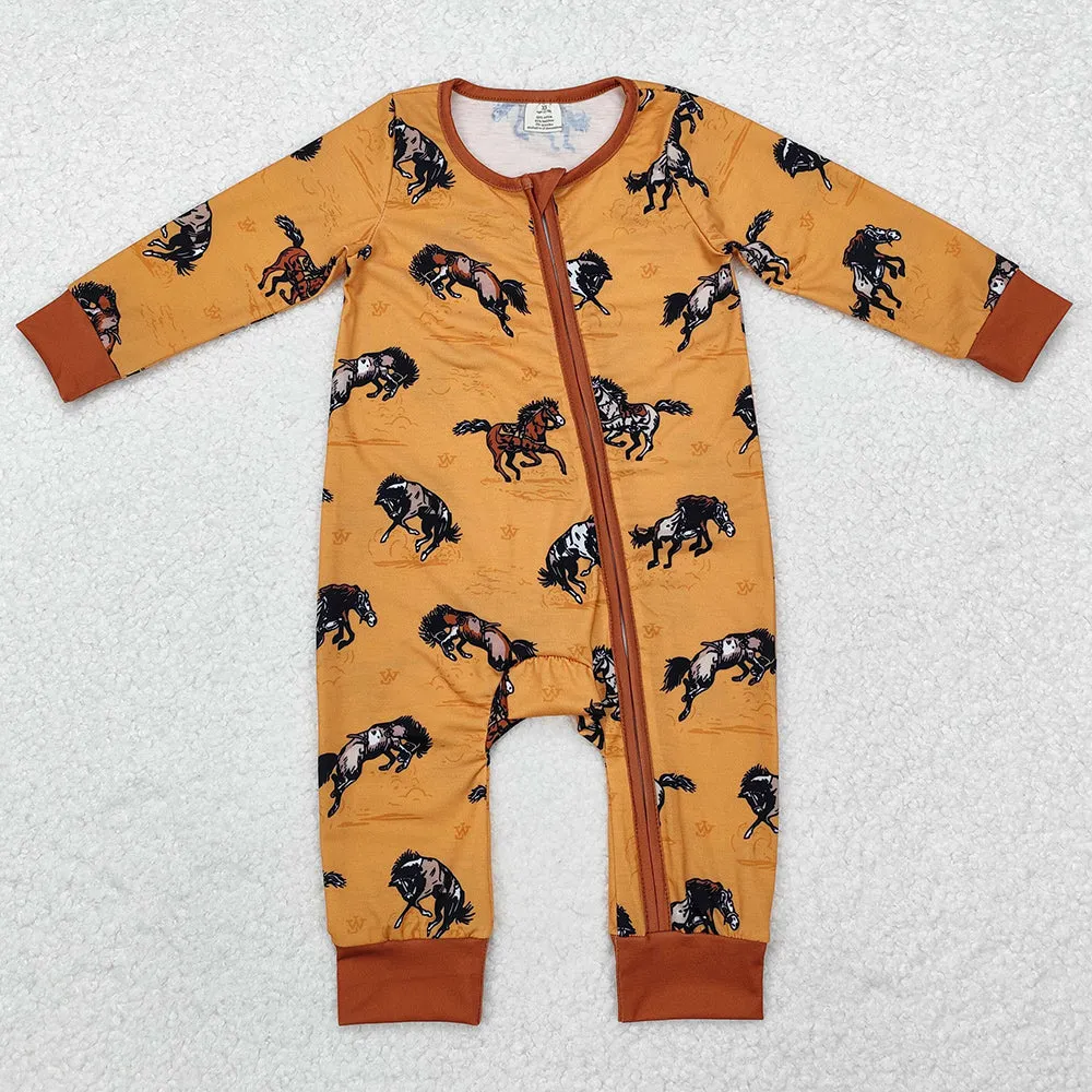 Baby Infant Boys Rompers Western Horse Zip Bamboo Rompers LR1857