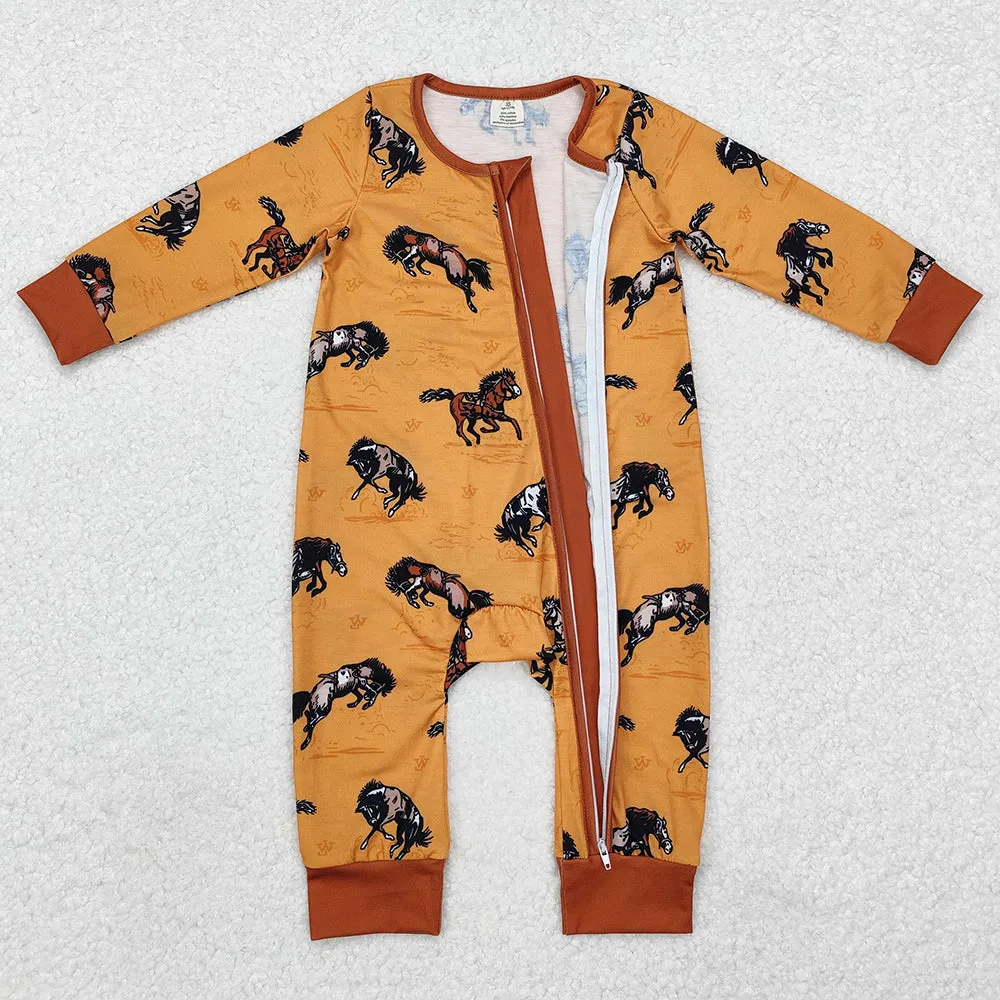 Baby Infant Boys Rompers Western Horse Zip Bamboo Rompers LR1857