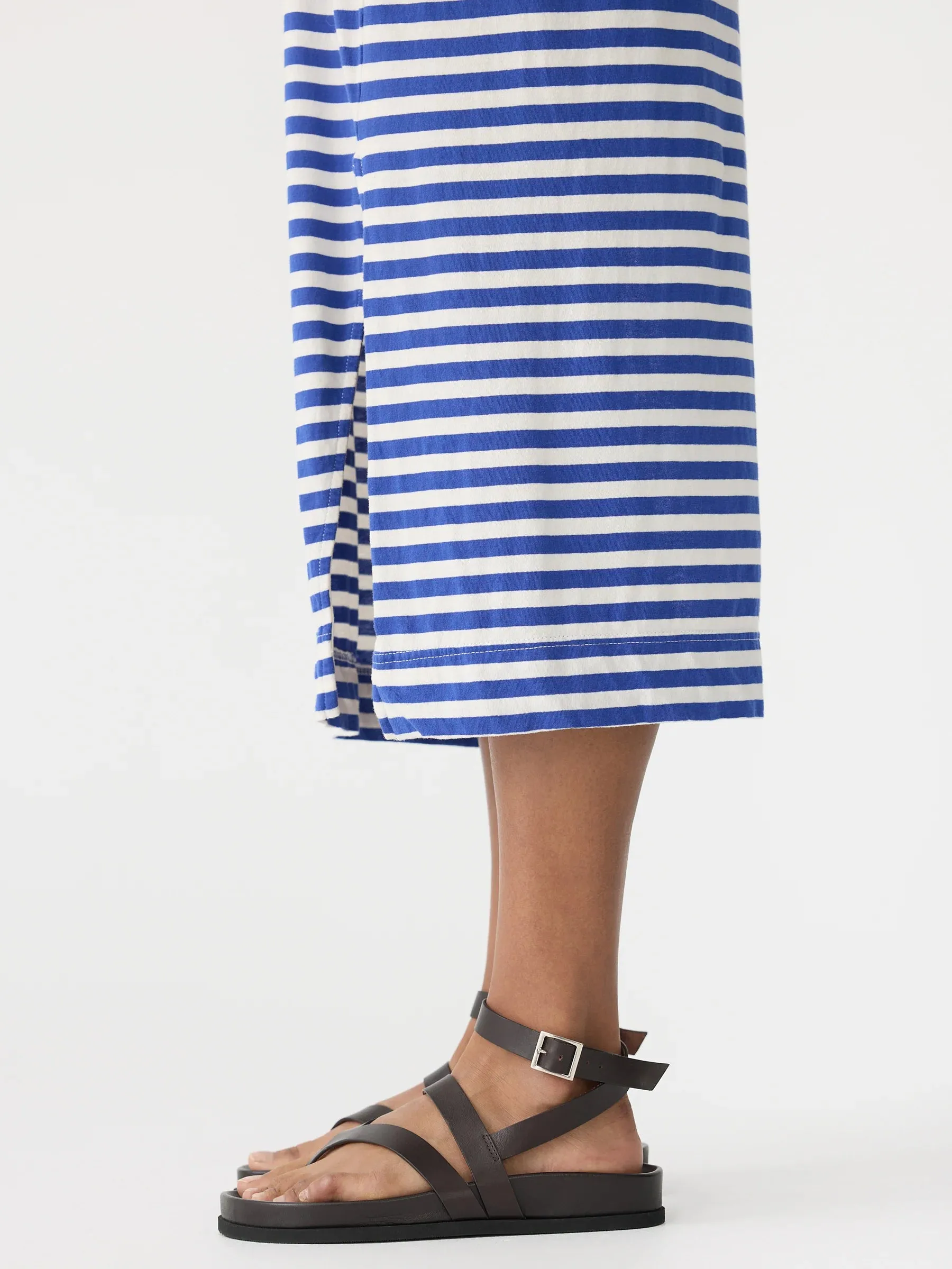 bassike stripe v neck jersey slip dress - natural/cobalt