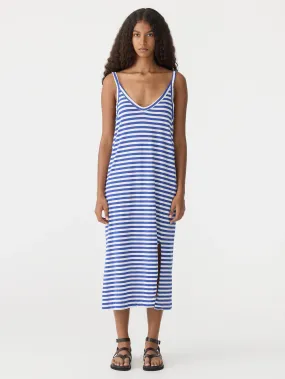 bassike stripe v neck jersey slip dress - natural/cobalt
