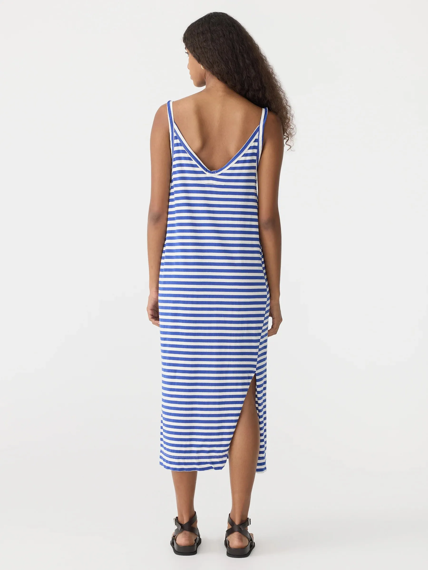 bassike stripe v neck jersey slip dress - natural/cobalt