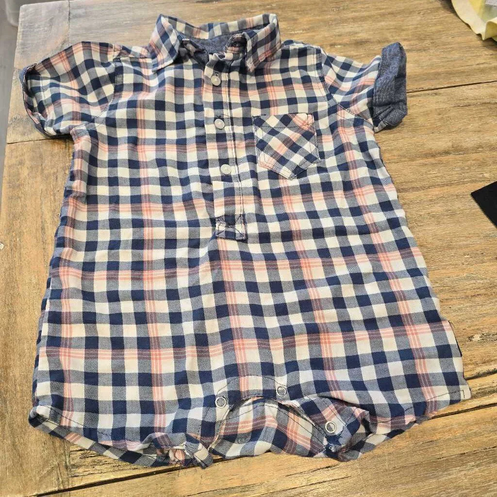 Ben Sherman blue plaid buttonup cotton romper 12m