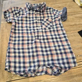 Ben Sherman blue plaid buttonup cotton romper 12m