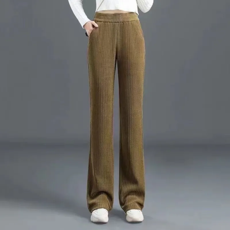 💝Best Gift for Her💝 Women's Versatile Simple Stretch Elastic Waist Loose Wide Leg Pants-padded with fleece