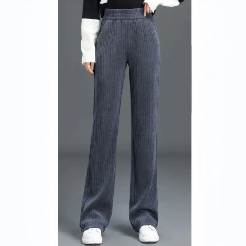 💝Best Gift for Her💝 Women's Versatile Simple Stretch Elastic Waist Loose Wide Leg Pants-padded with fleece
