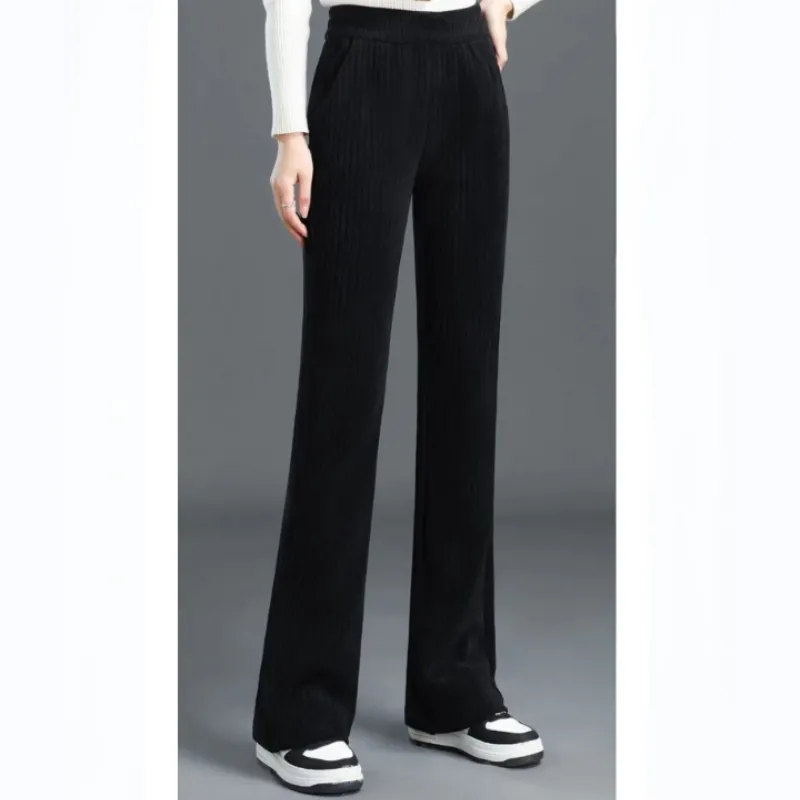 💝Best Gift for Her💝 Women's Versatile Simple Stretch Elastic Waist Loose Wide Leg Pants-padded with fleece