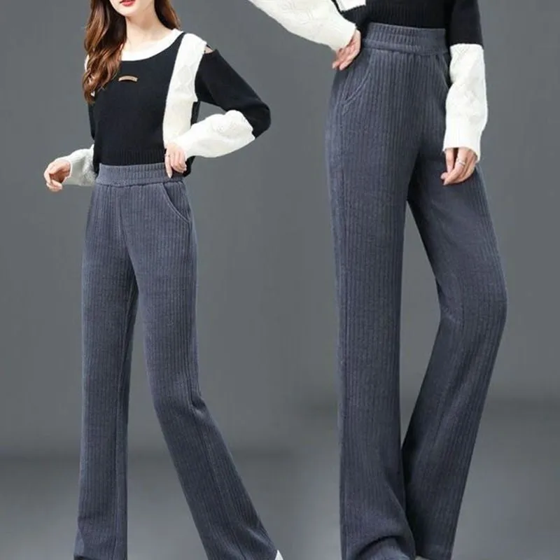 💝Best Gift for Her💝 Women's Versatile Simple Stretch Elastic Waist Loose Wide Leg Pants-padded with fleece