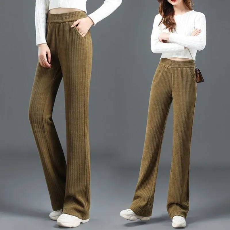 💝Best Gift for Her💝 Women's Versatile Simple Stretch Elastic Waist Loose Wide Leg Pants-padded with fleece