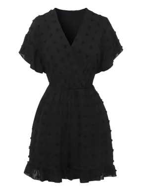 Black 1950s Polka Dots Surplice V-Neck Romper