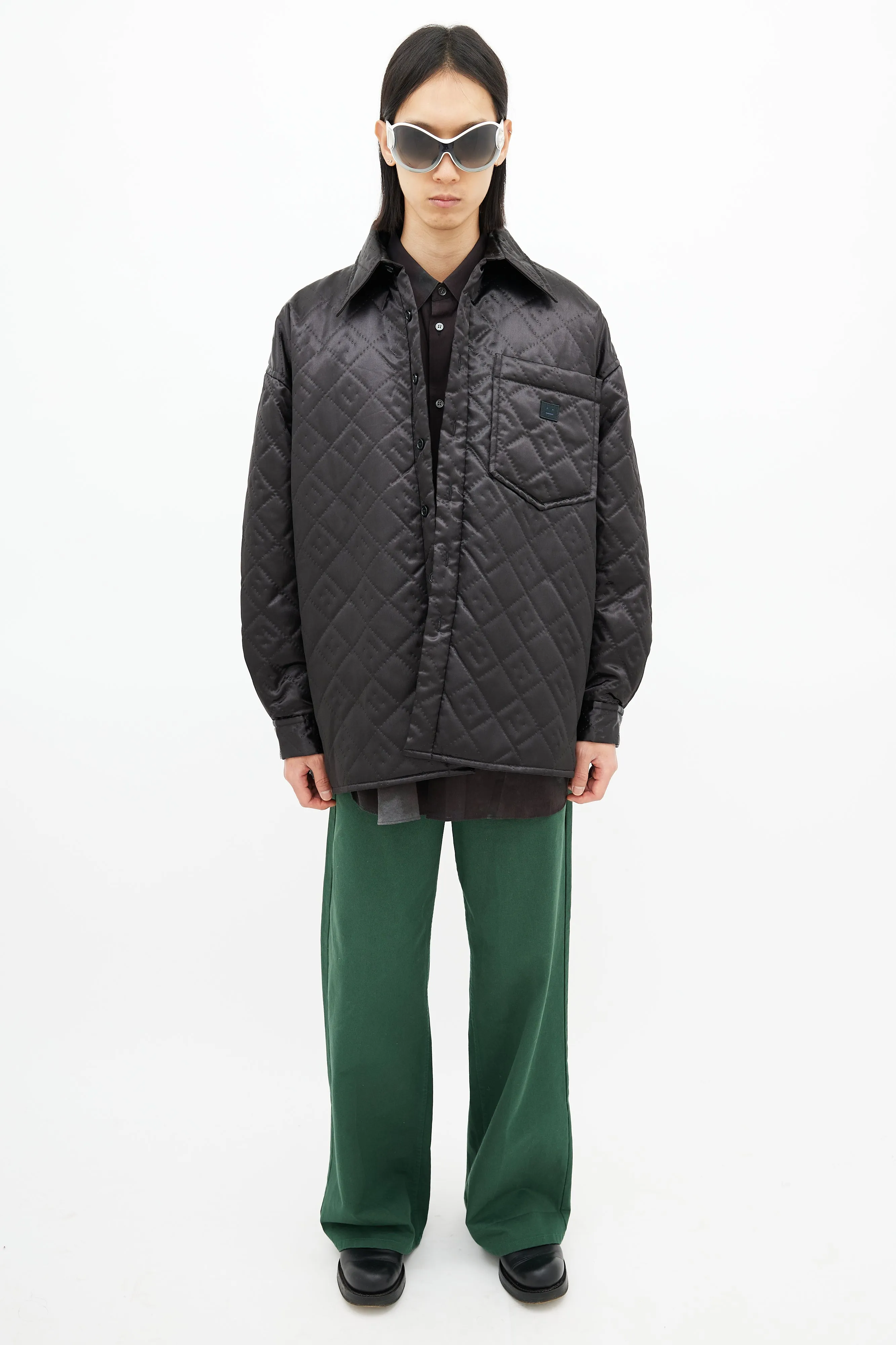 Black Quilted Face Oversized Shirt Jacket