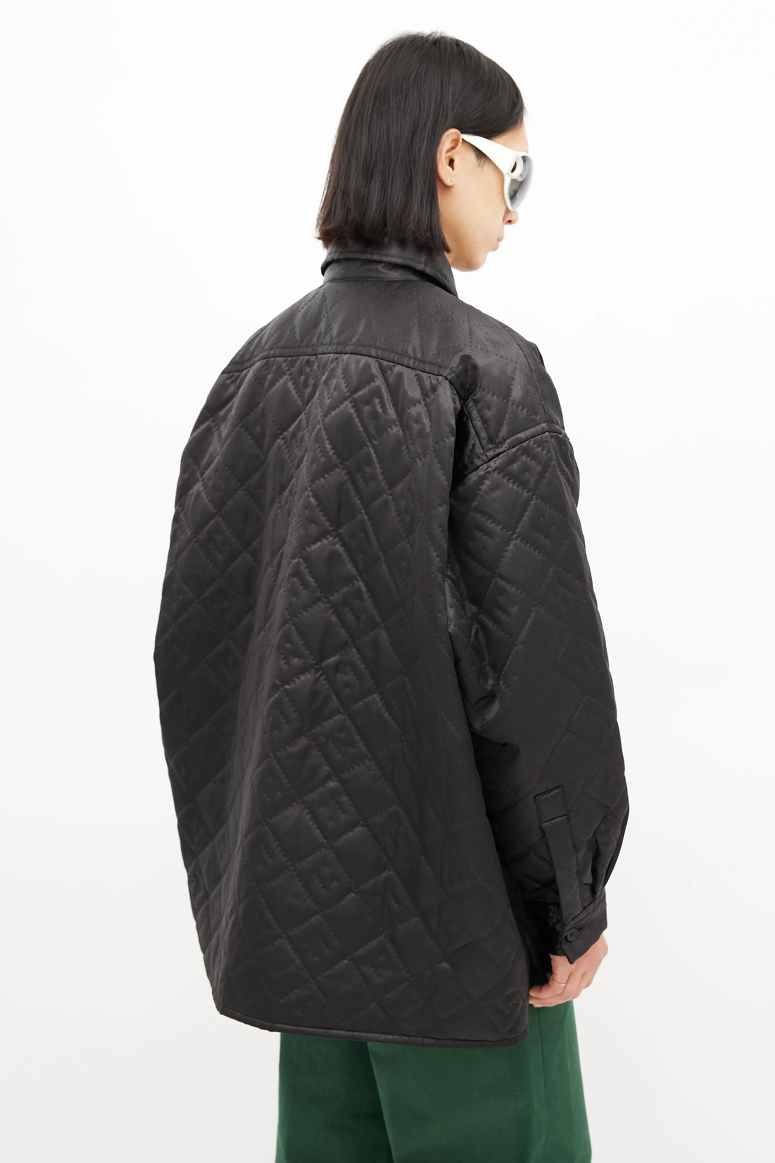 Black Quilted Face Oversized Shirt Jacket