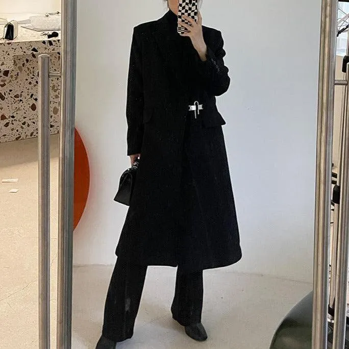 Black Thicken Wool Overcoat