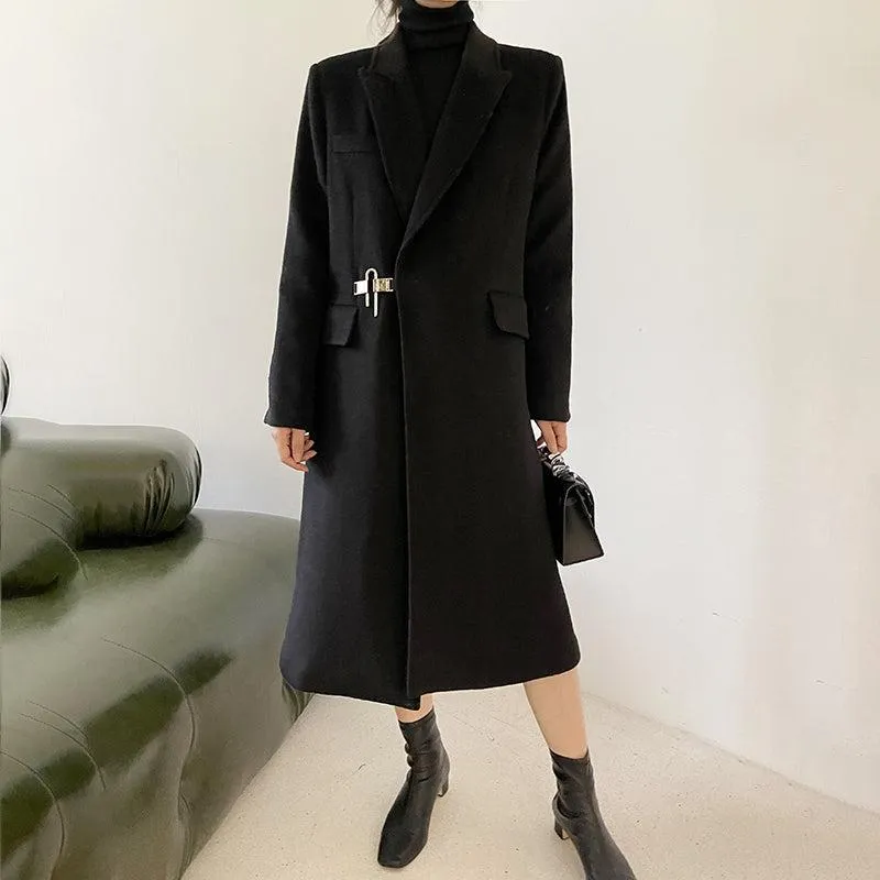 Black Thicken Wool Overcoat
