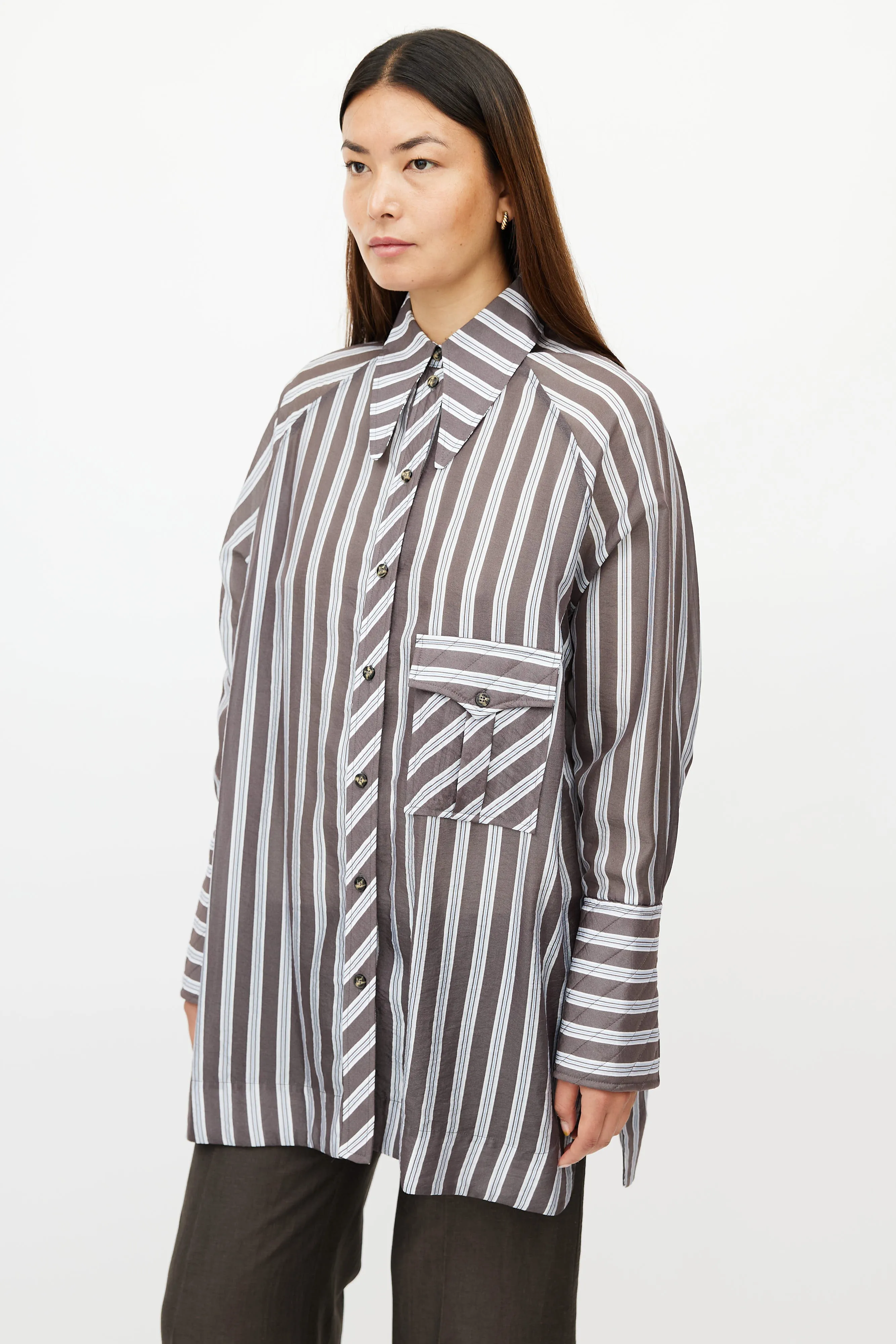 Blue & Brown Stripe Oversized Shirt