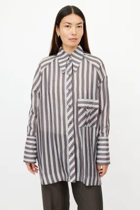 Blue & Brown Stripe Oversized Shirt