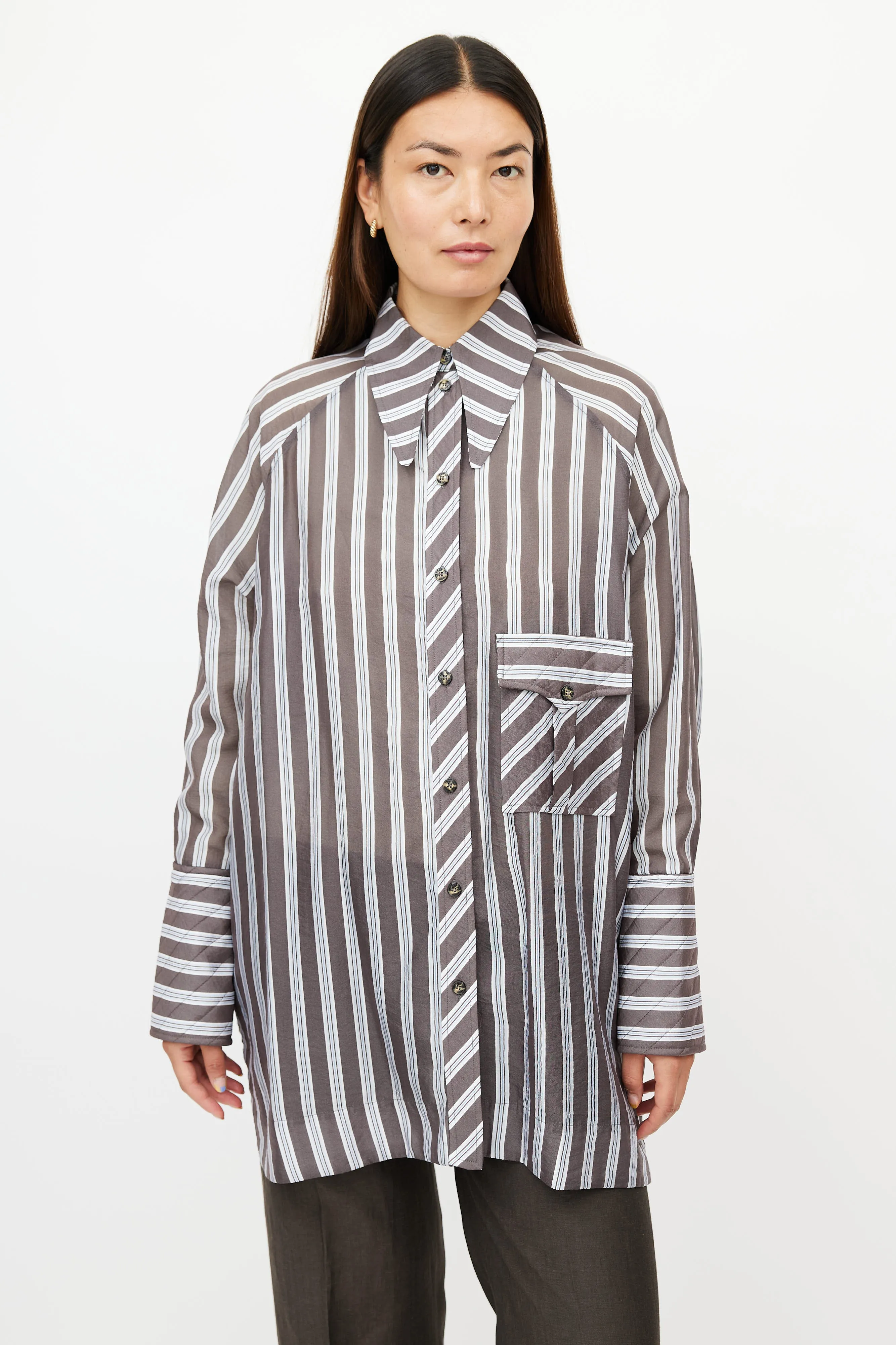 Blue & Brown Stripe Oversized Shirt