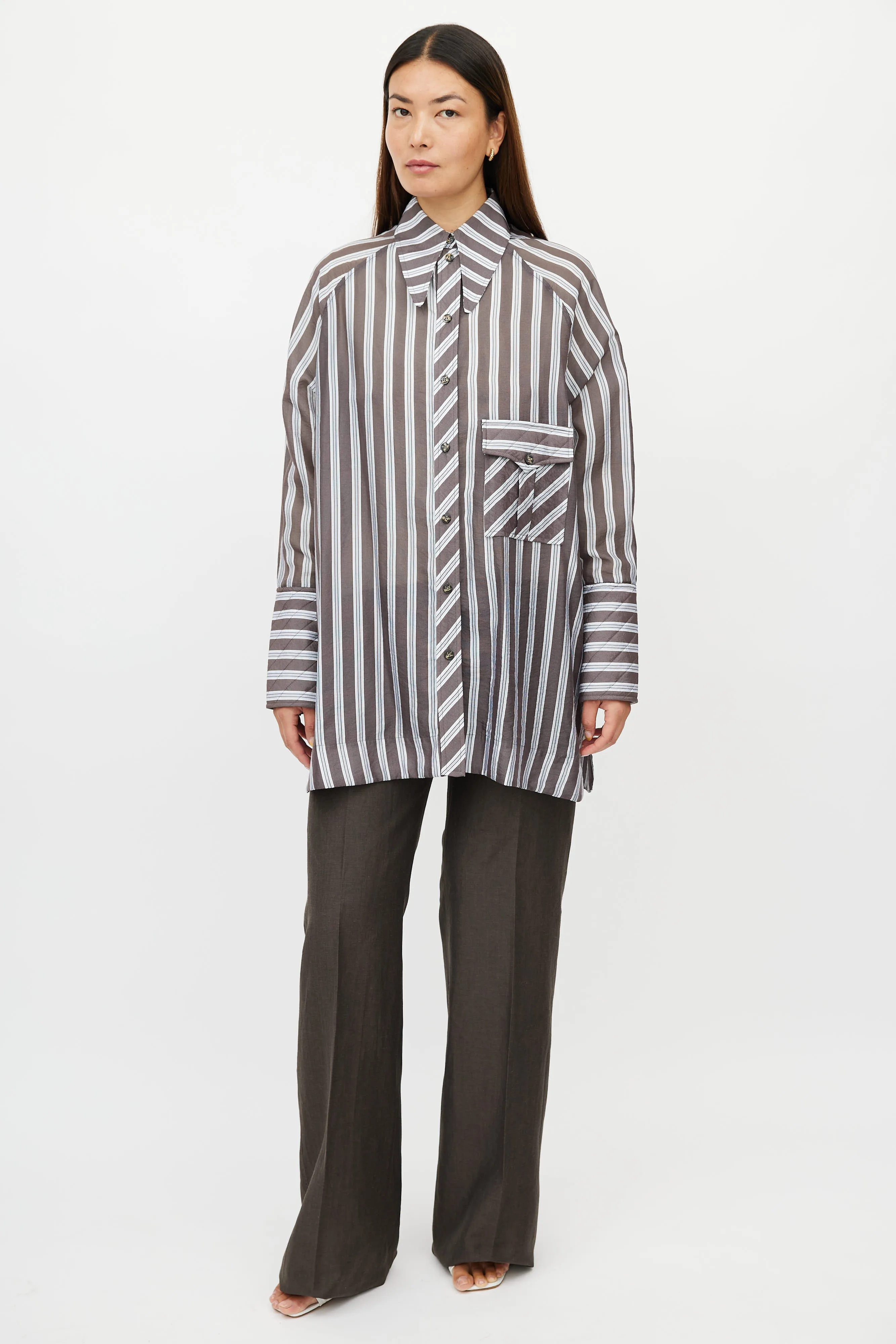 Blue & Brown Stripe Oversized Shirt