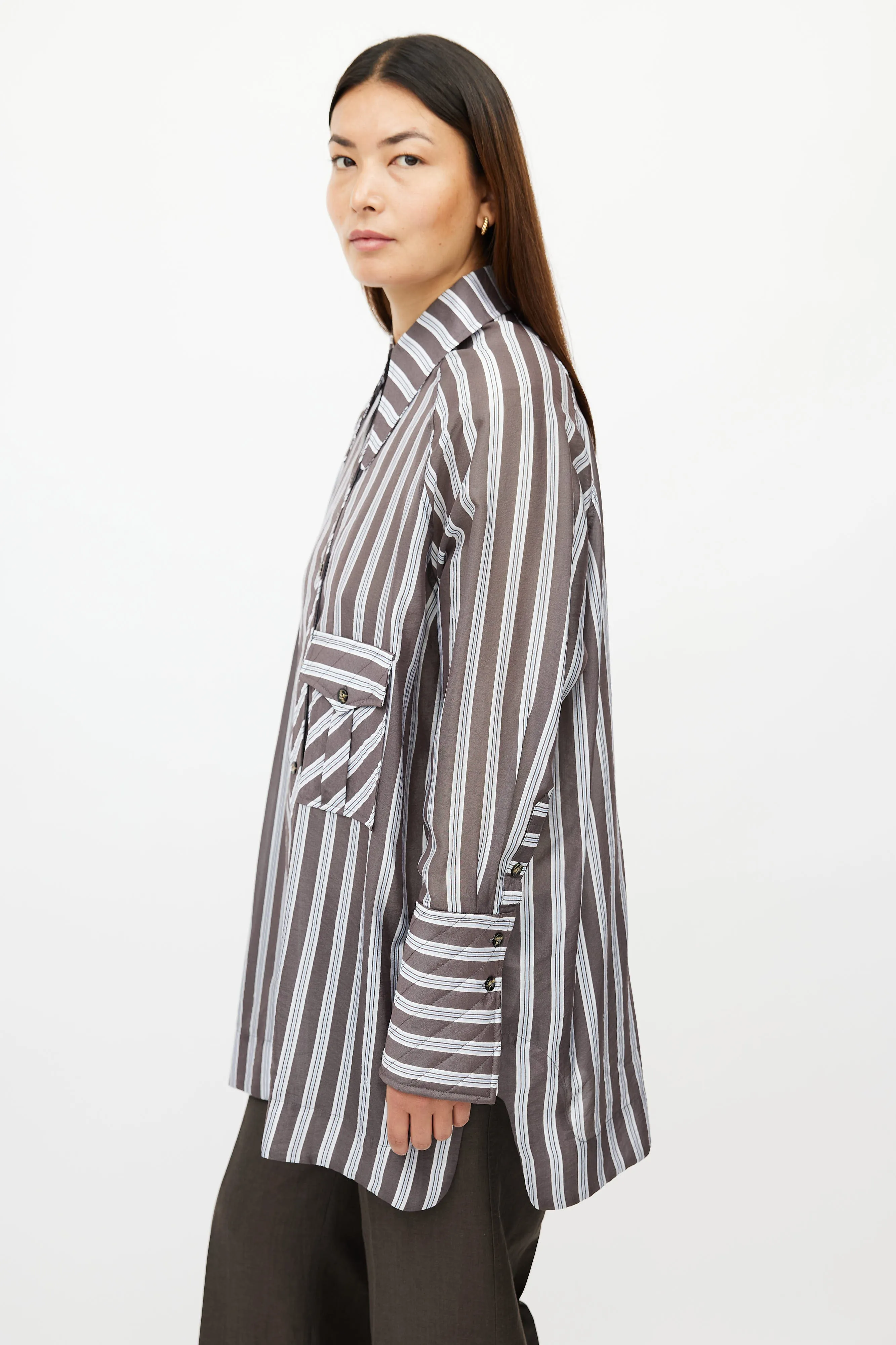 Blue & Brown Stripe Oversized Shirt