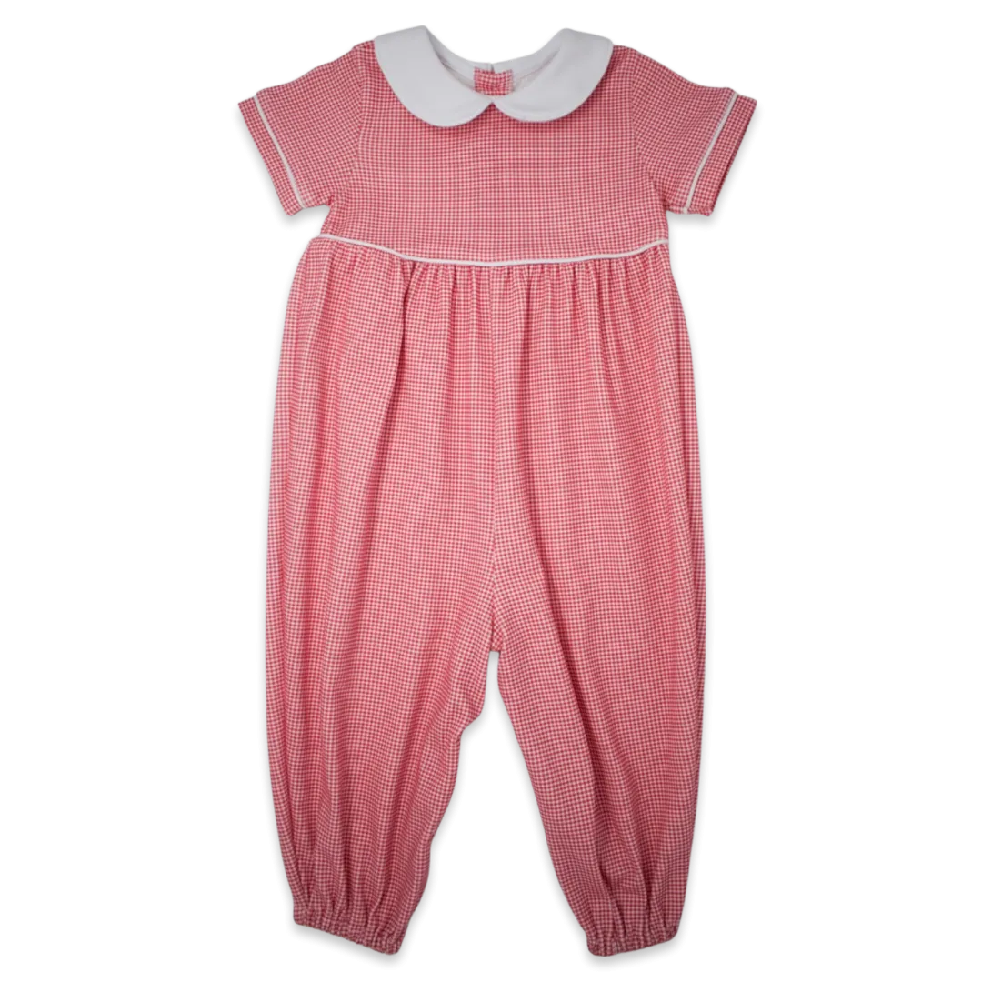 Boys Red Mini Gingham Pima Romper