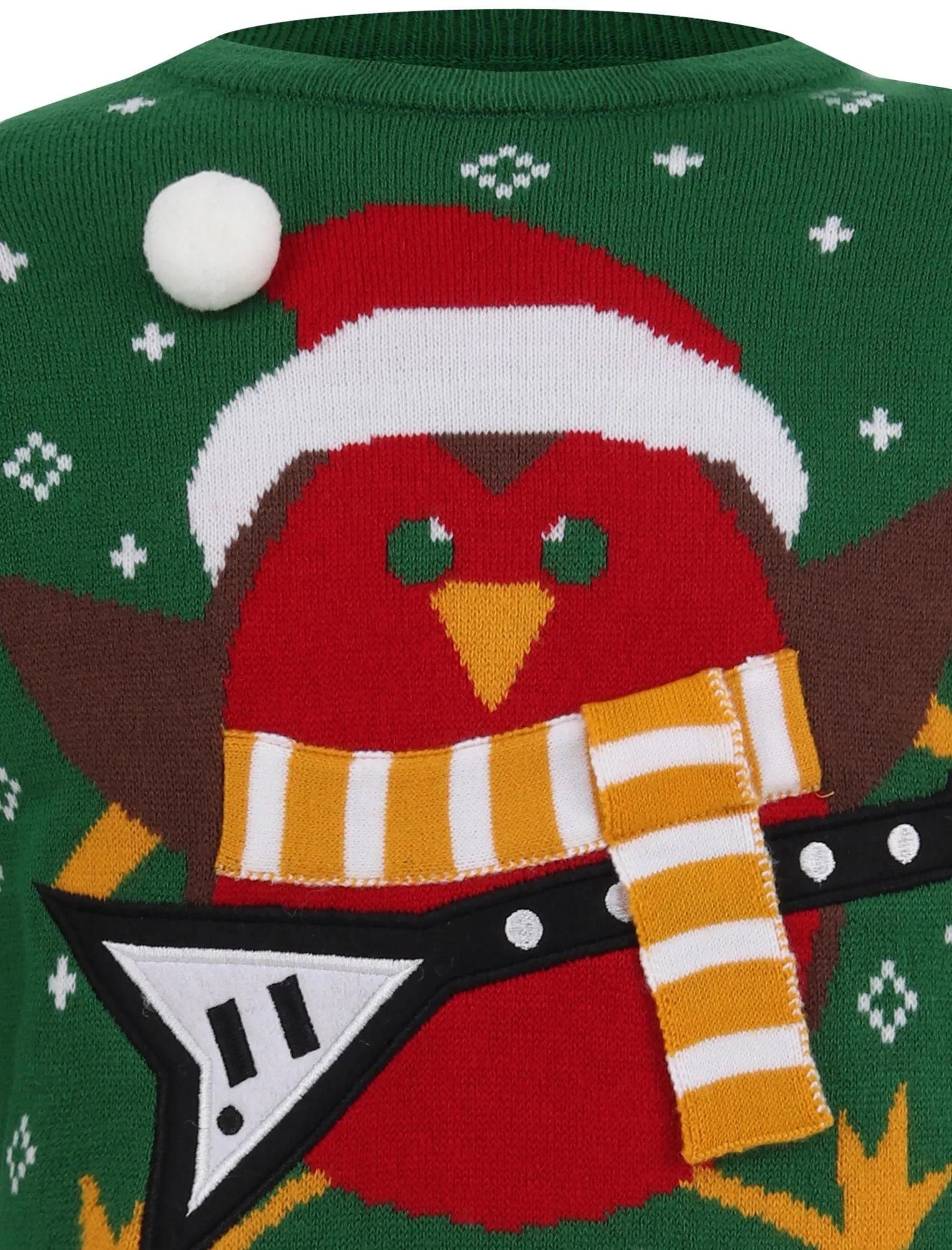 Boys Rockin Robin Novelty Christmas Jumper in Green - Merry Christmas Kids (5-13yrs)