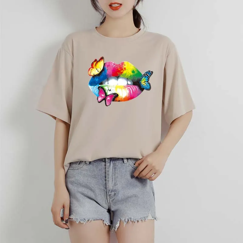 Butterfly Lips Thermal Patches Heat Stickers Thermal Press Hoodies Tops A-Level Washable Vinyl DIY Heat Transfer Girl T-Shirt