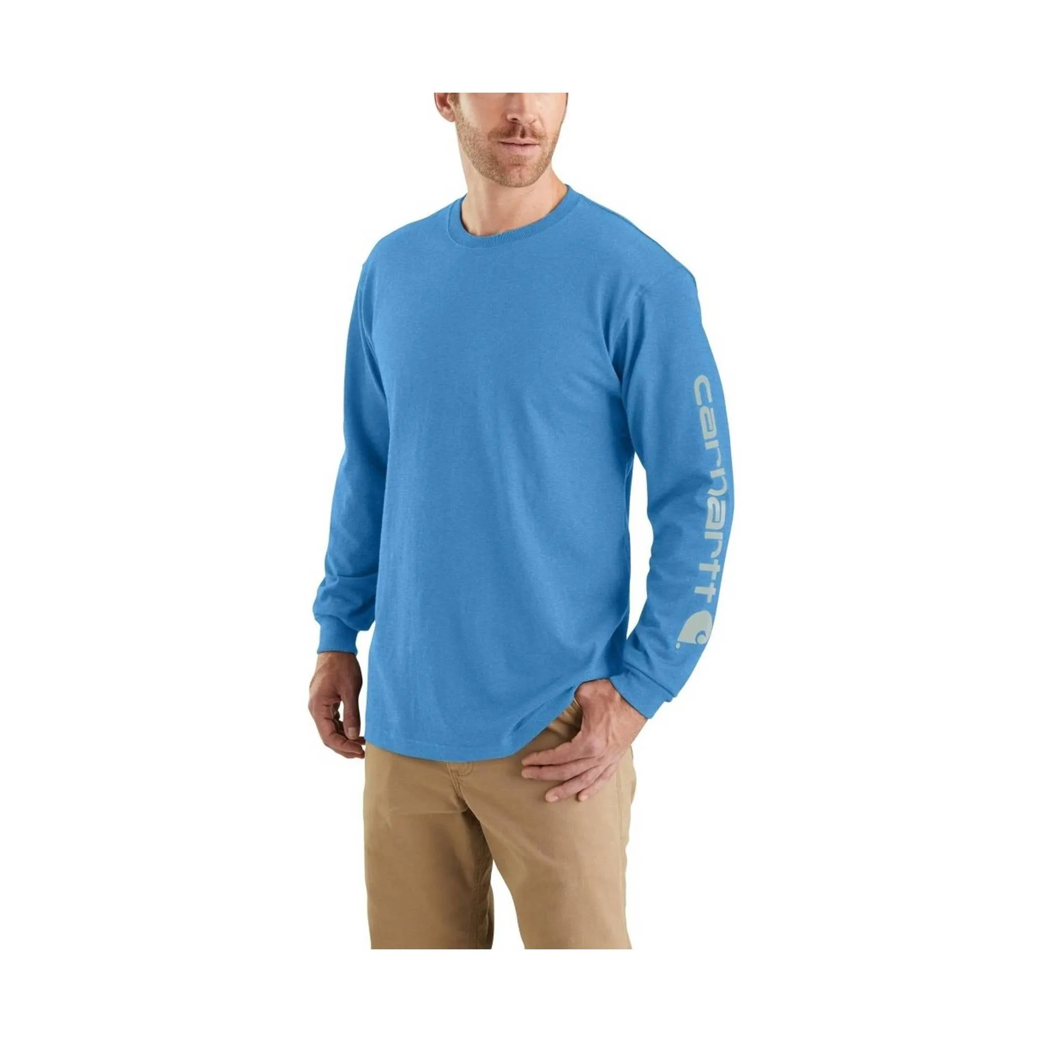 Carhartt Men's Long Sleeve Graphic Logo T-Shirt - Blue Lagoon Heather - ONLINE STORE CREDIT/EXCHANGE ONLY