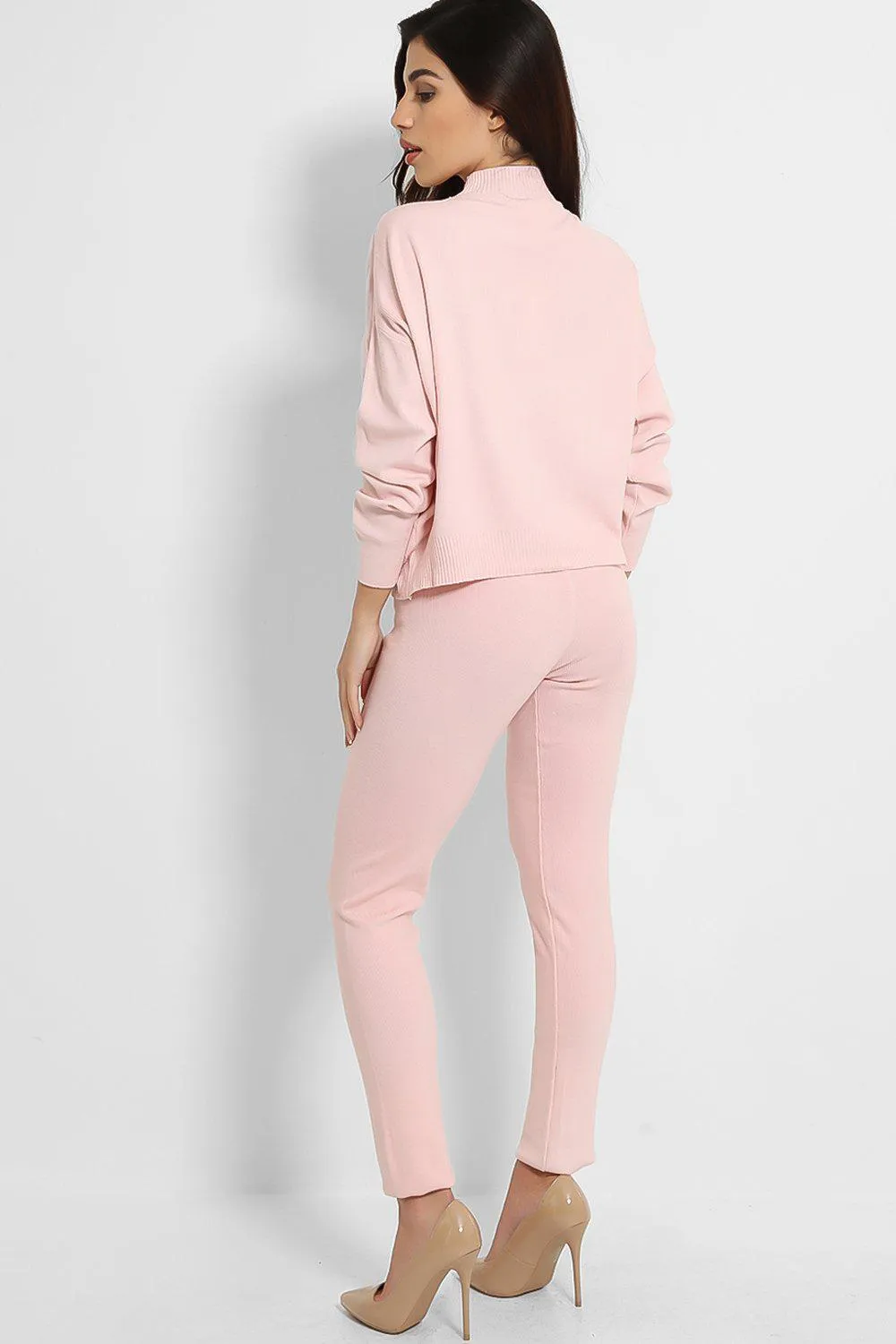 CHAIN CUT OUT JUMPER & LEGGINGS KNIT PALE PINK LOUNGE SET