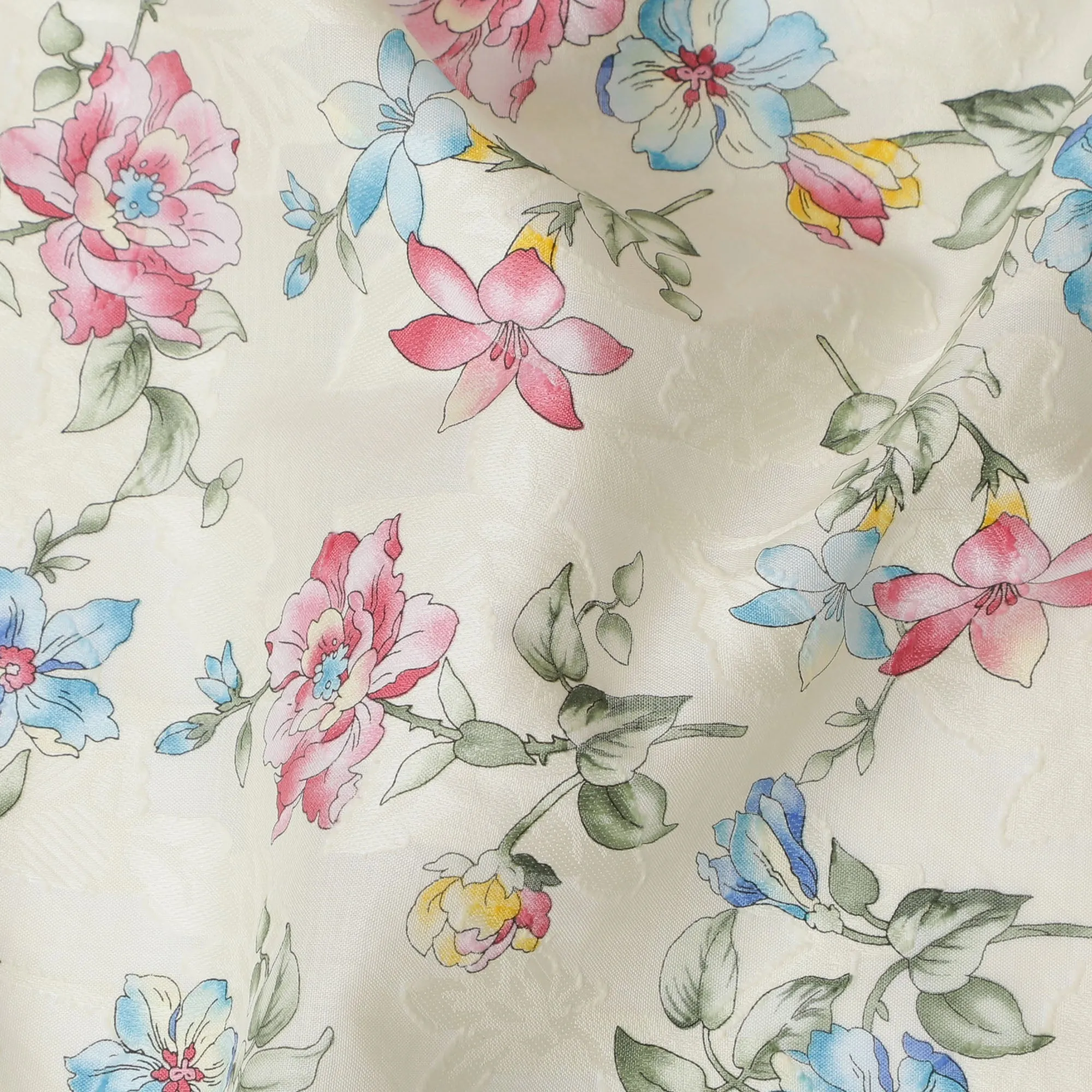 Classic Ivory Uragiri Cotton Voile Fabric with Delicate Multicolored Floral Print, 110 cm Wide - Timeless Indian Elegance-D18985