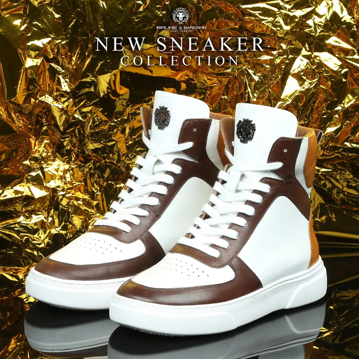 Contrasting Brown & Tan Leather Sneakers White High Ankle by Brune & Bareskin