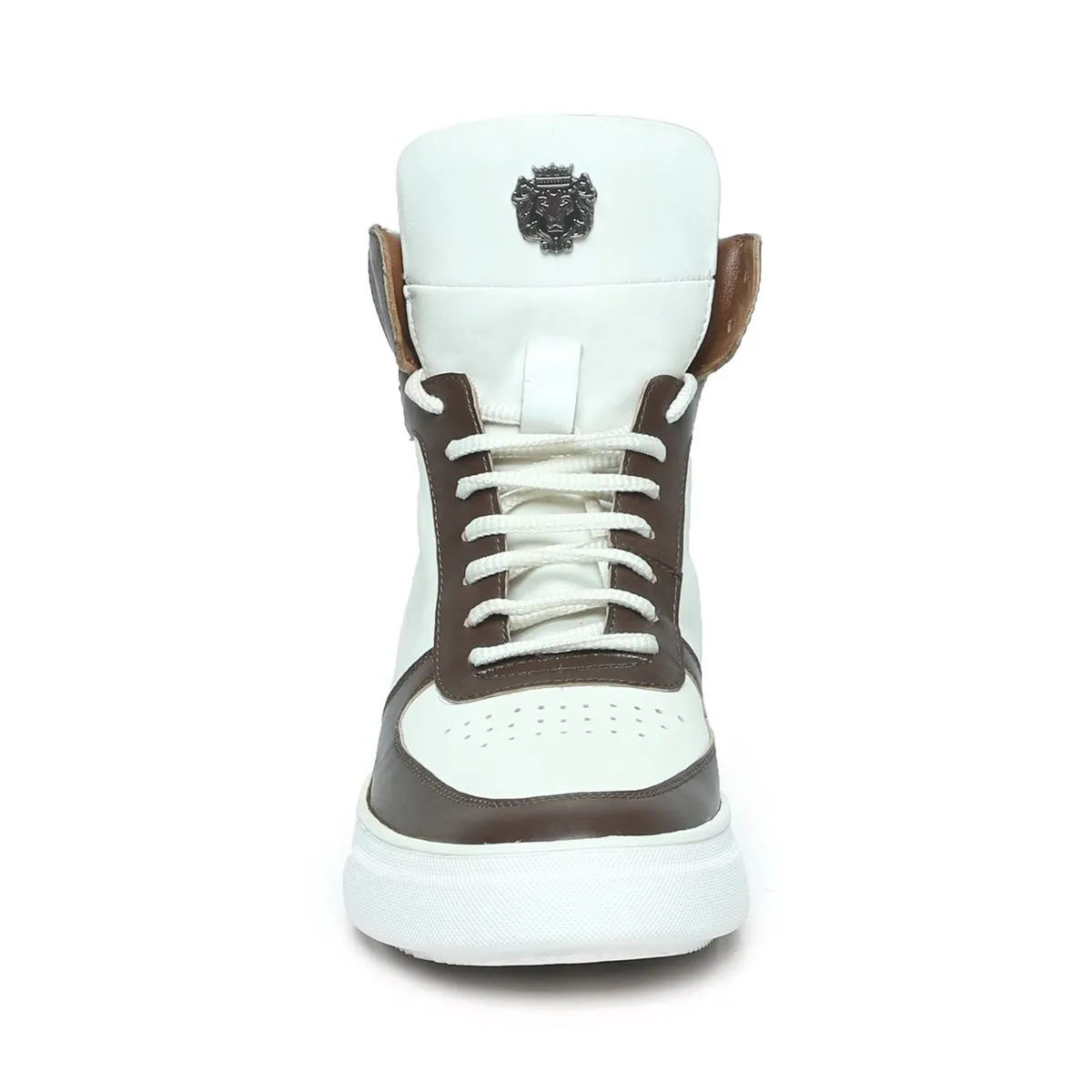 Contrasting Brown & Tan Leather Sneakers White High Ankle by Brune & Bareskin
