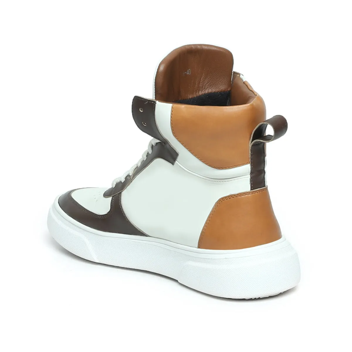Contrasting Brown & Tan Leather Sneakers White High Ankle by Brune & Bareskin