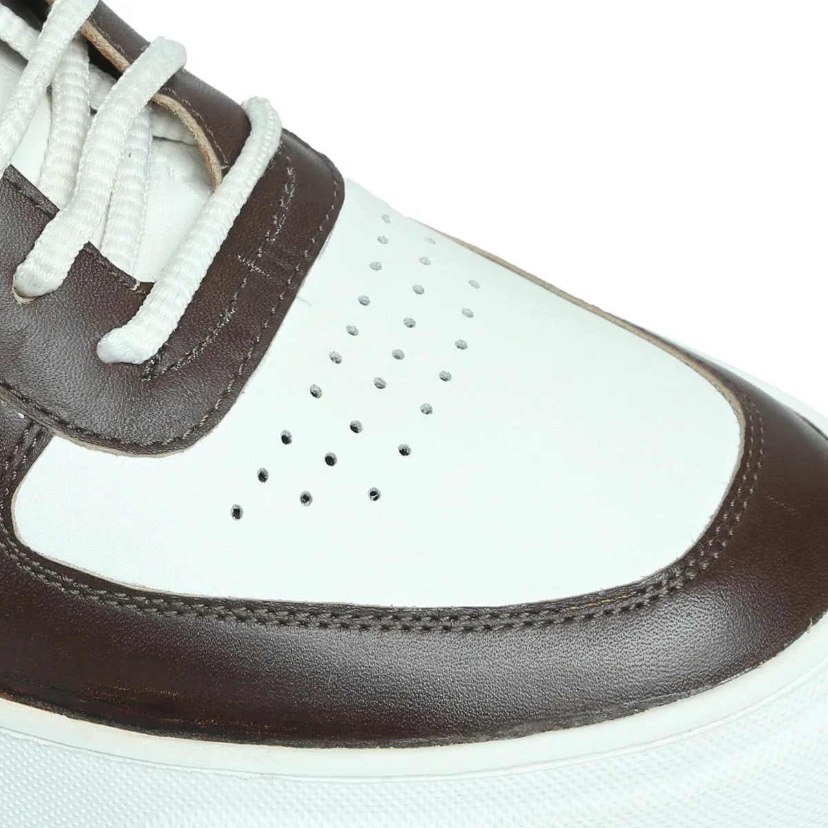 Contrasting Brown & Tan Leather Sneakers White High Ankle by Brune & Bareskin