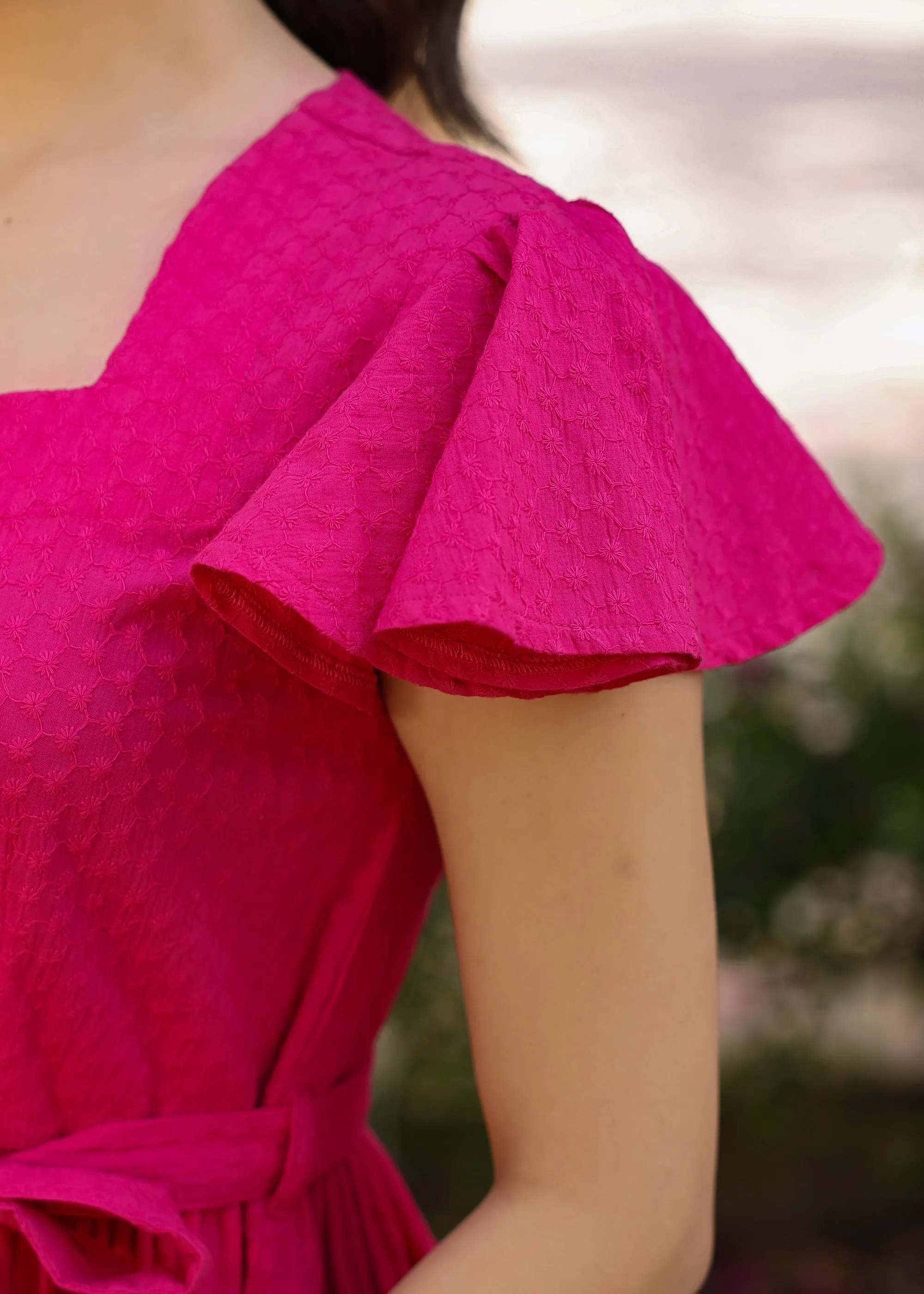 Della Cotton Pink Embroidered Flared Dress